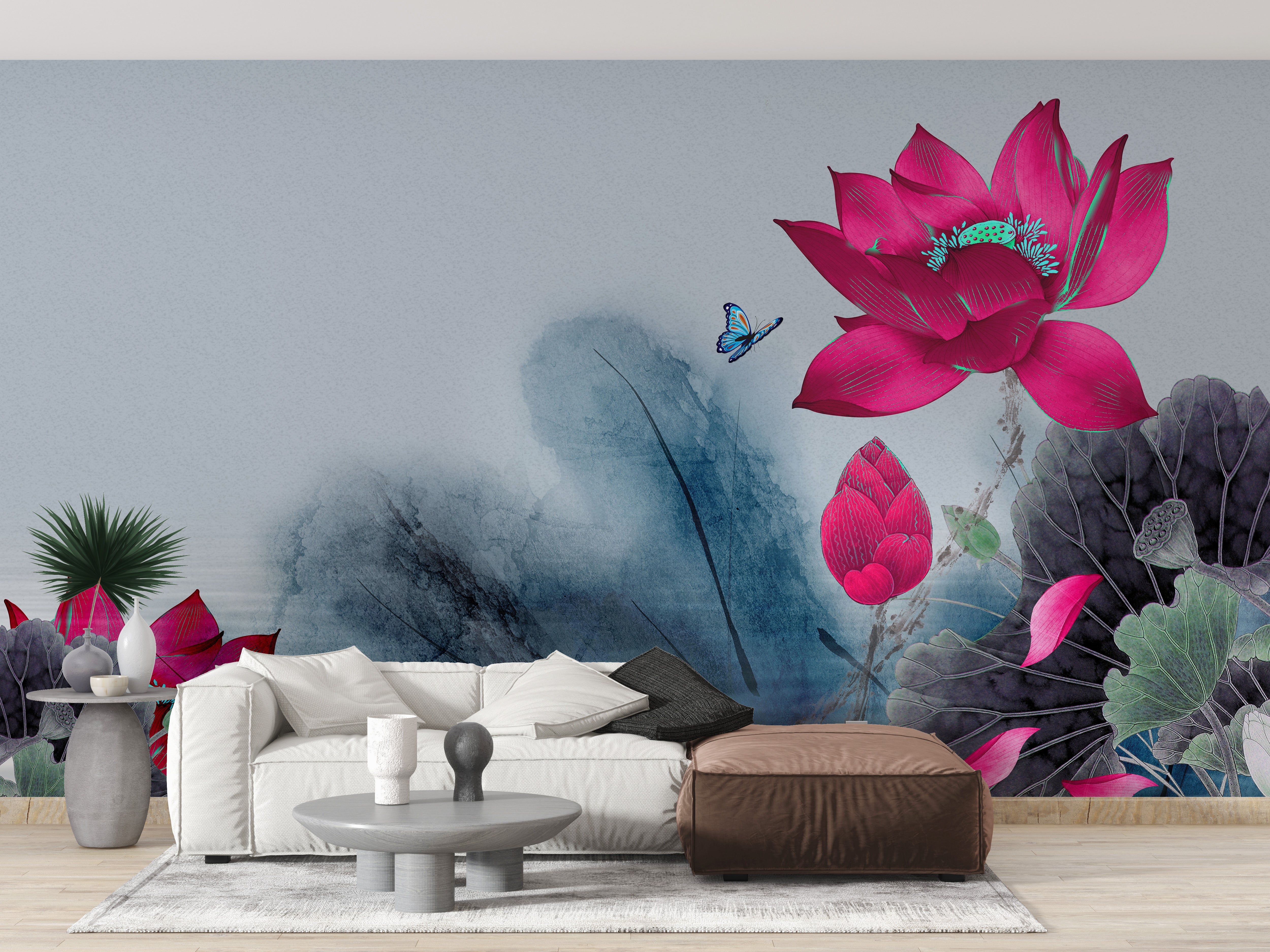 Red water lilies removable wallpaper