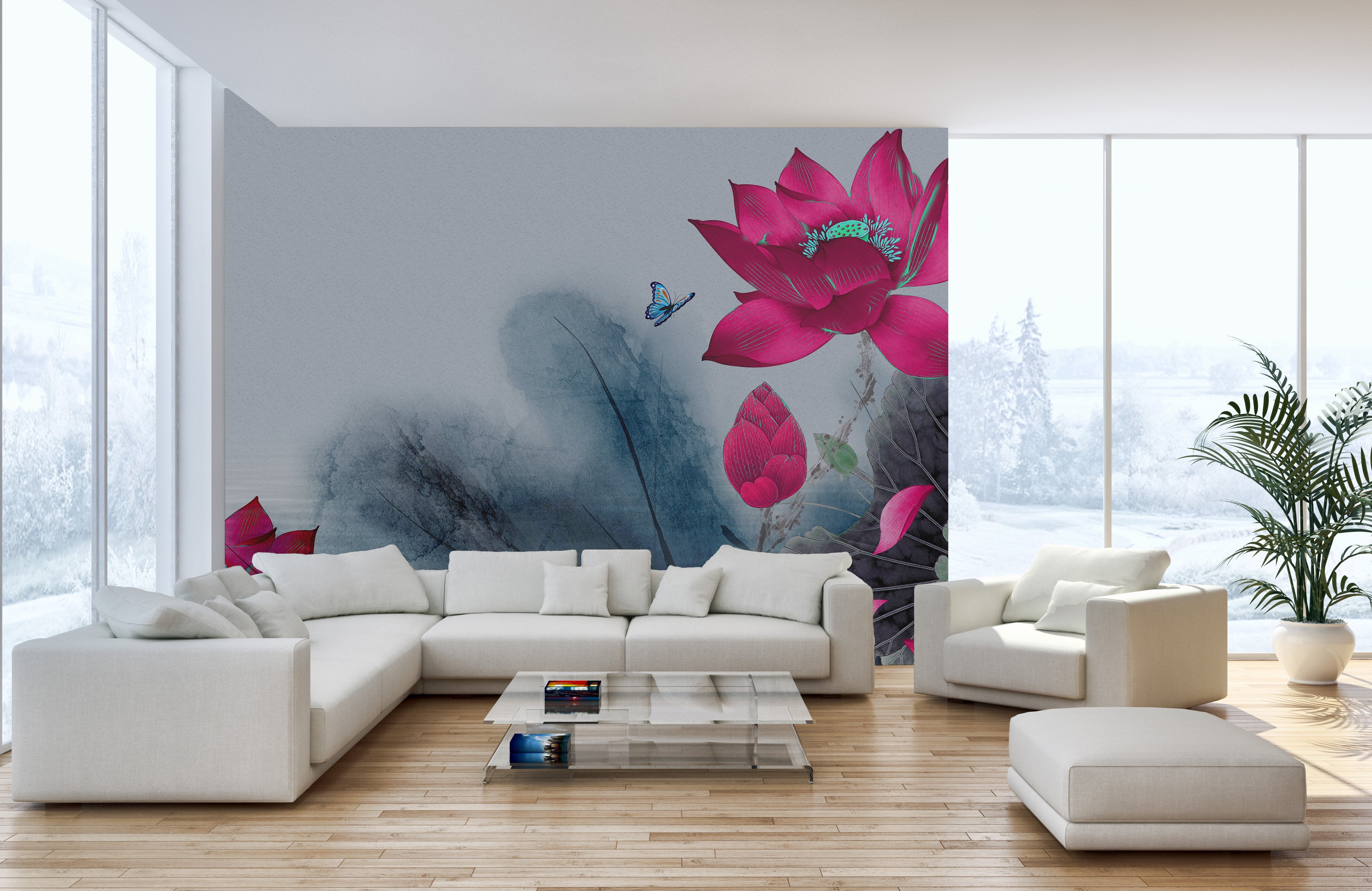 Red Water Lilies Wall Mural Wallpaper - Giffywalls