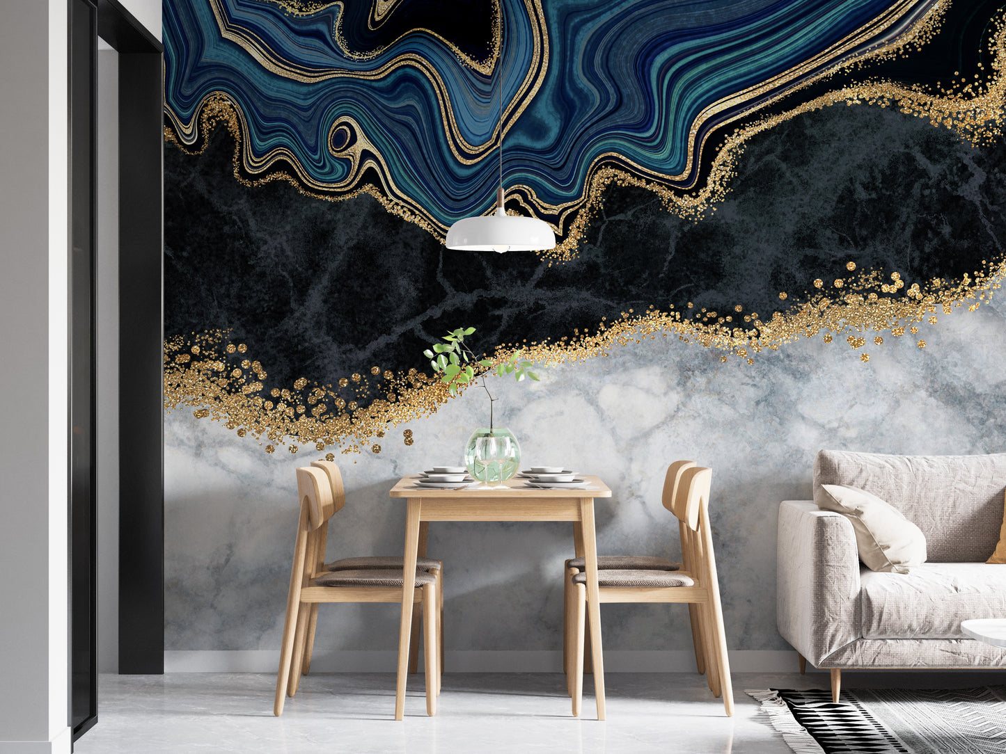 blue agate golden veins marble peel and stick wallpaper