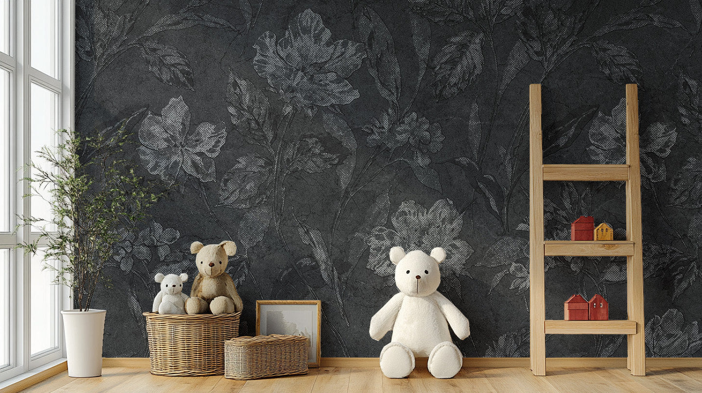 Black Floral Wallpaper Mural - Giffywalls