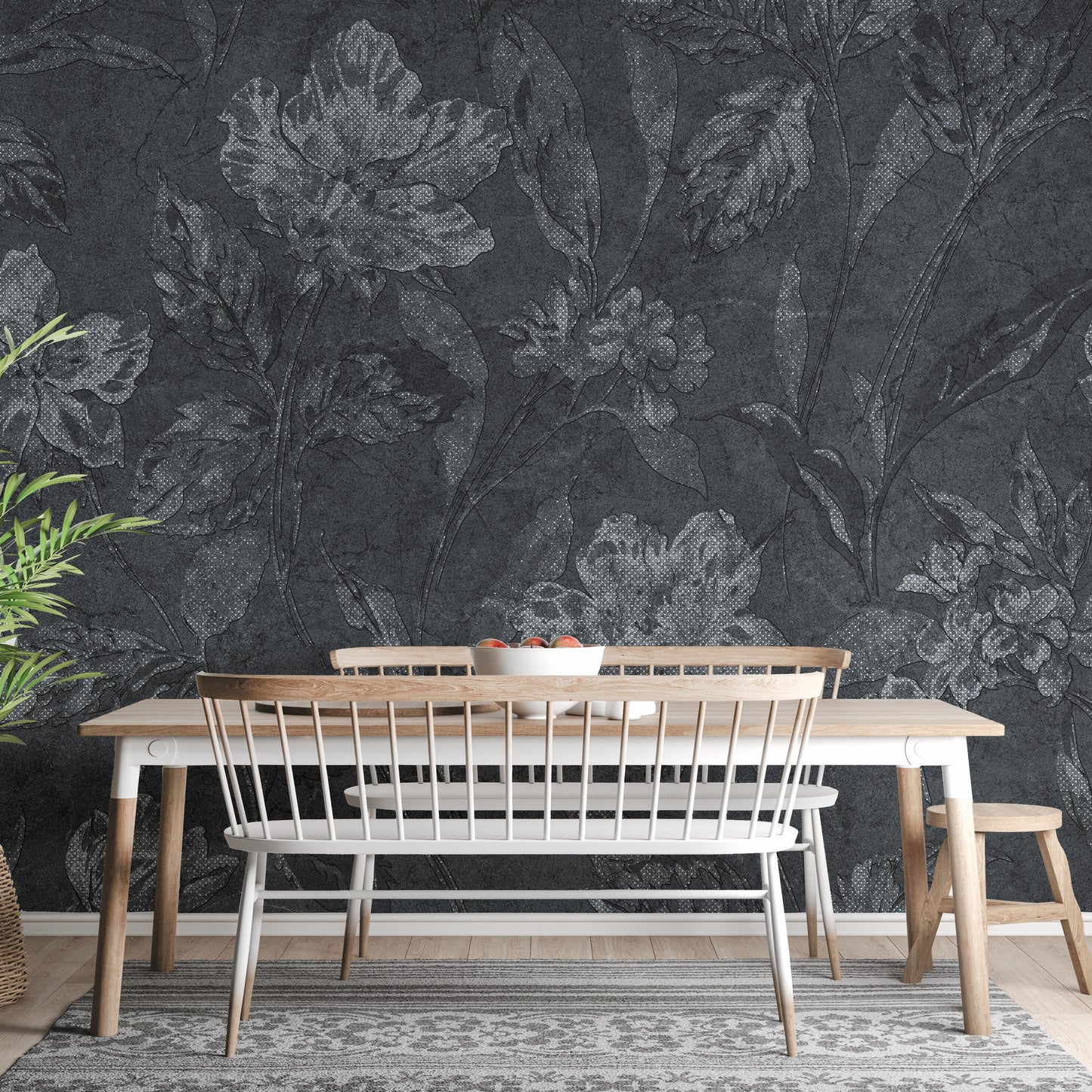 black floral removable peel and stick wallpaper