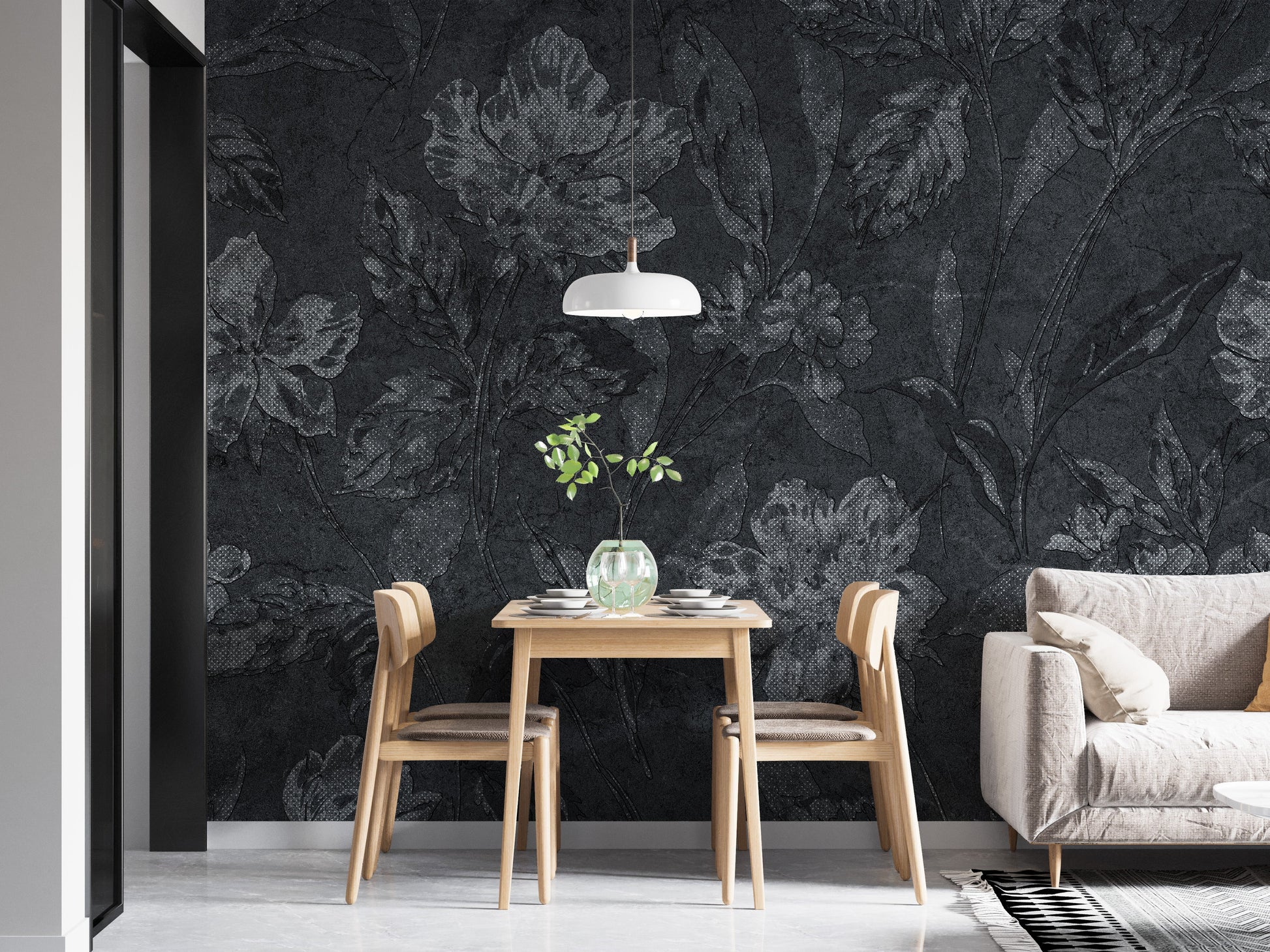 Black Floral Wallpaper Mural - Giffywalls