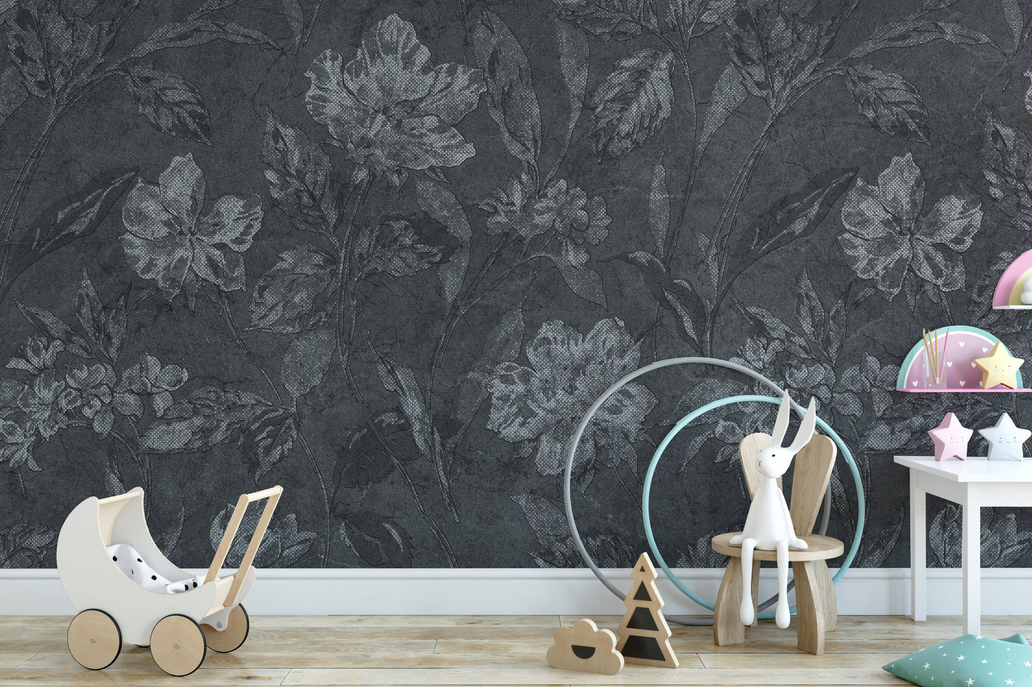 Black Floral Wallpaper Mural - Giffywalls