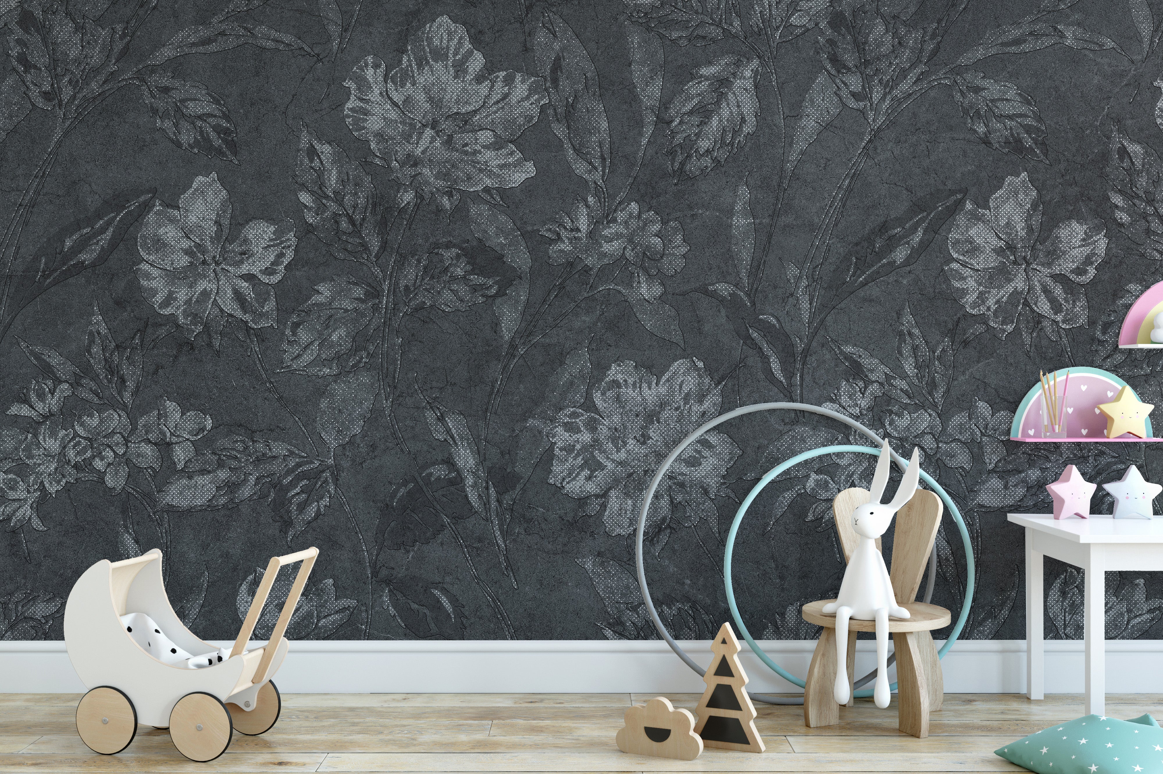 Black Floral Wallpaper Mural - Giffywalls