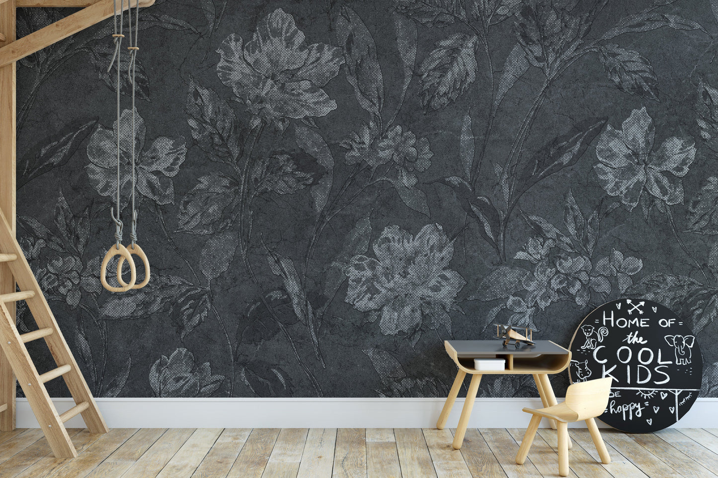 Black Floral Wallpaper Mural - Giffywalls