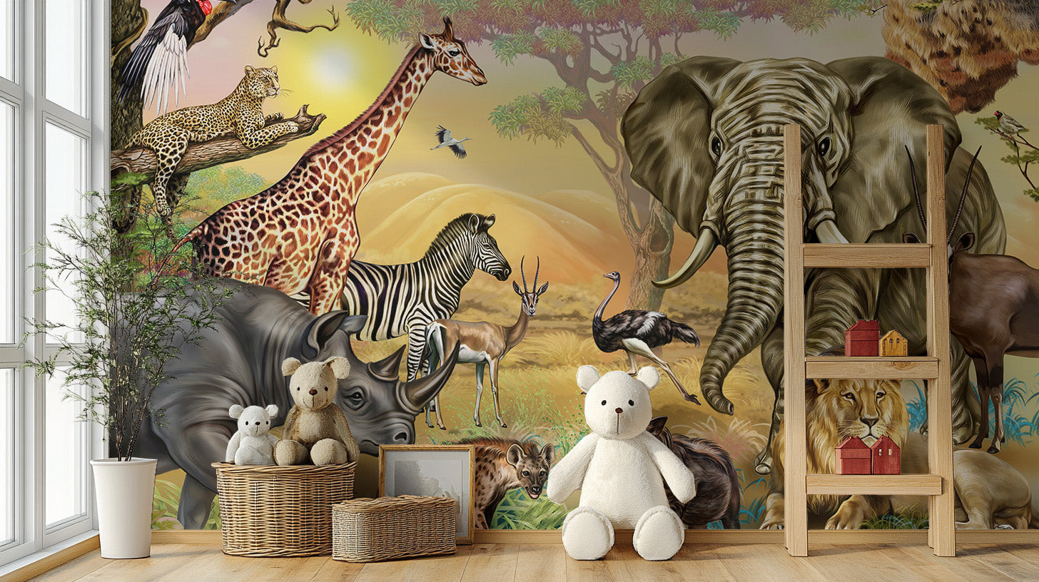 african savannah animals mural wallpaper