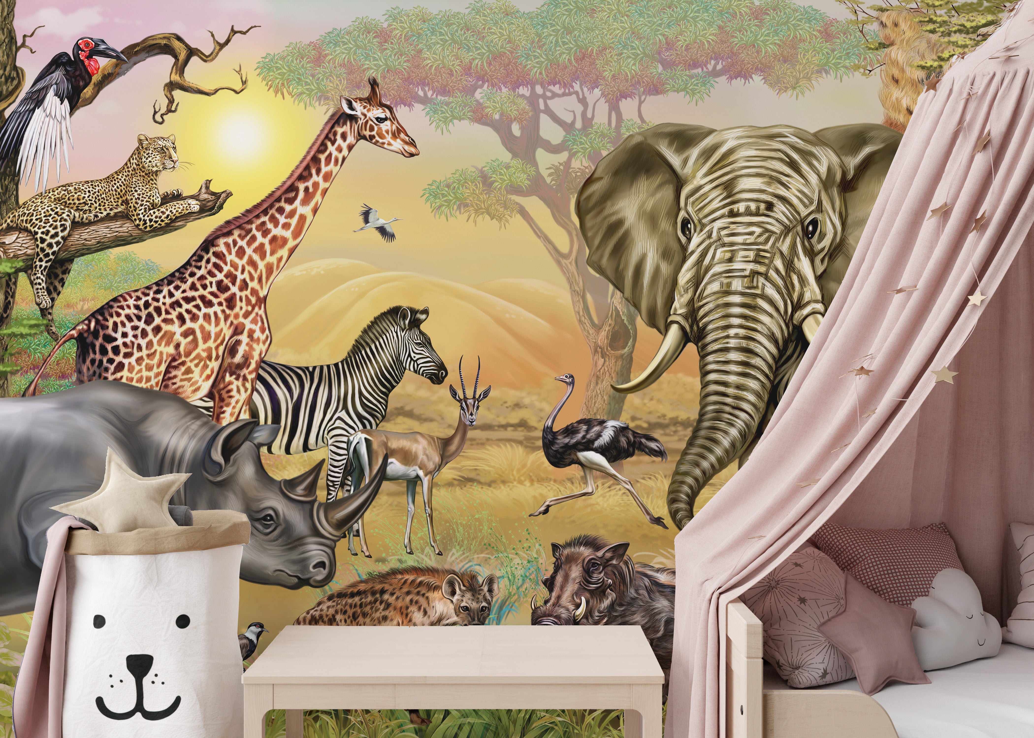 African Savannah Animals Wallpaper Mural - Giffywalls