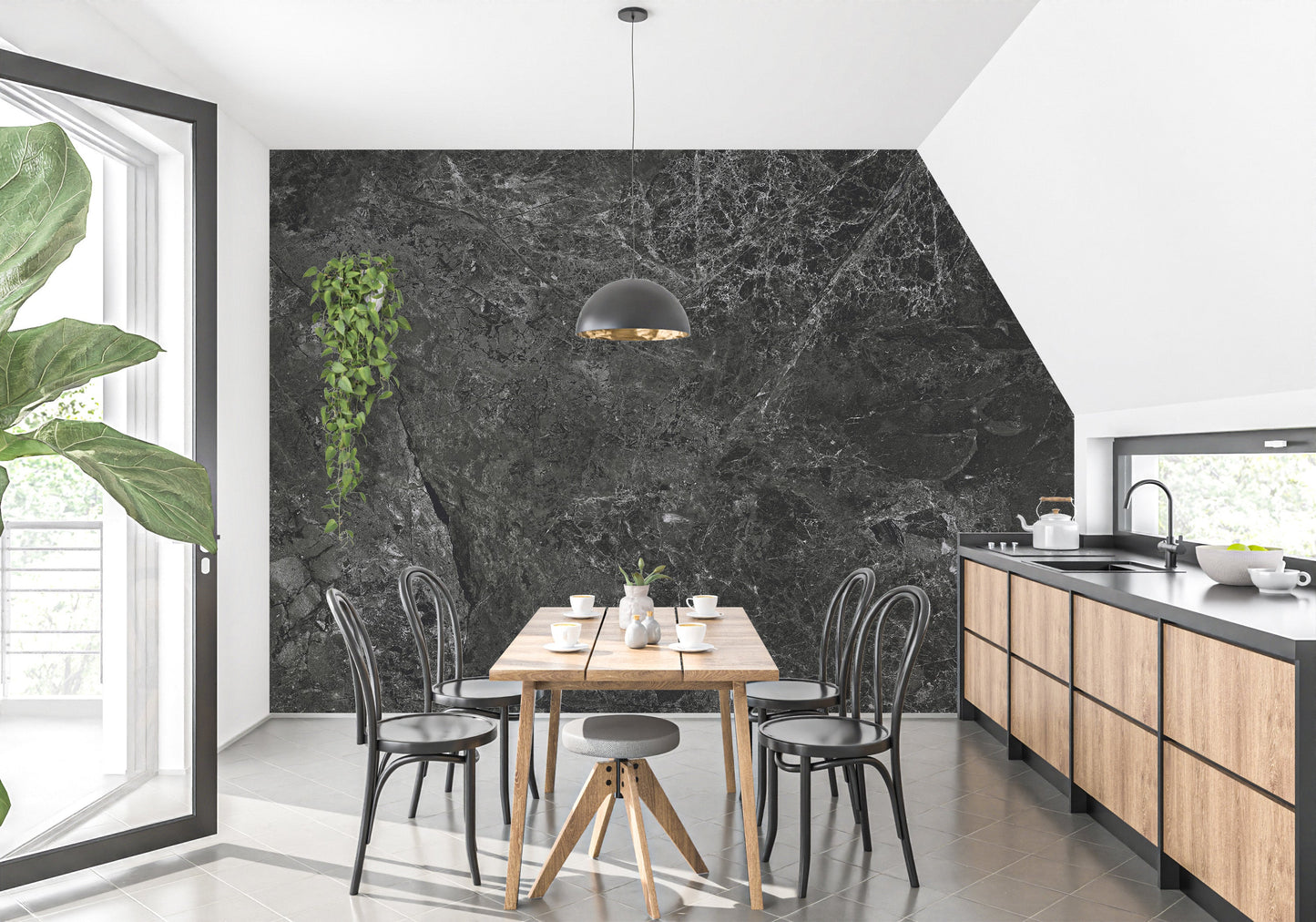 Black Marble Stone Texture Wallpaper Murals - Giffywalls