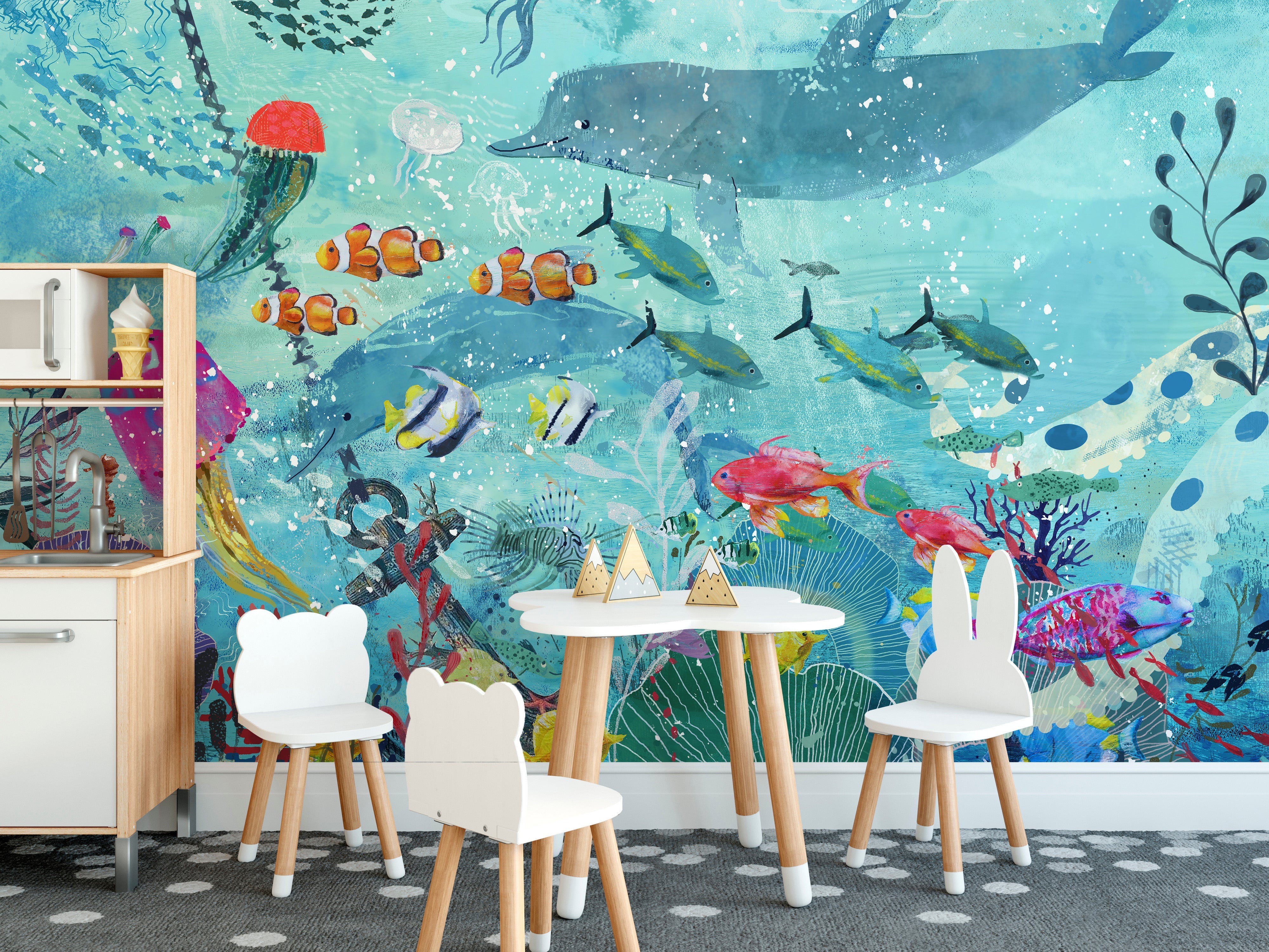 blue underwater wallpaper mural