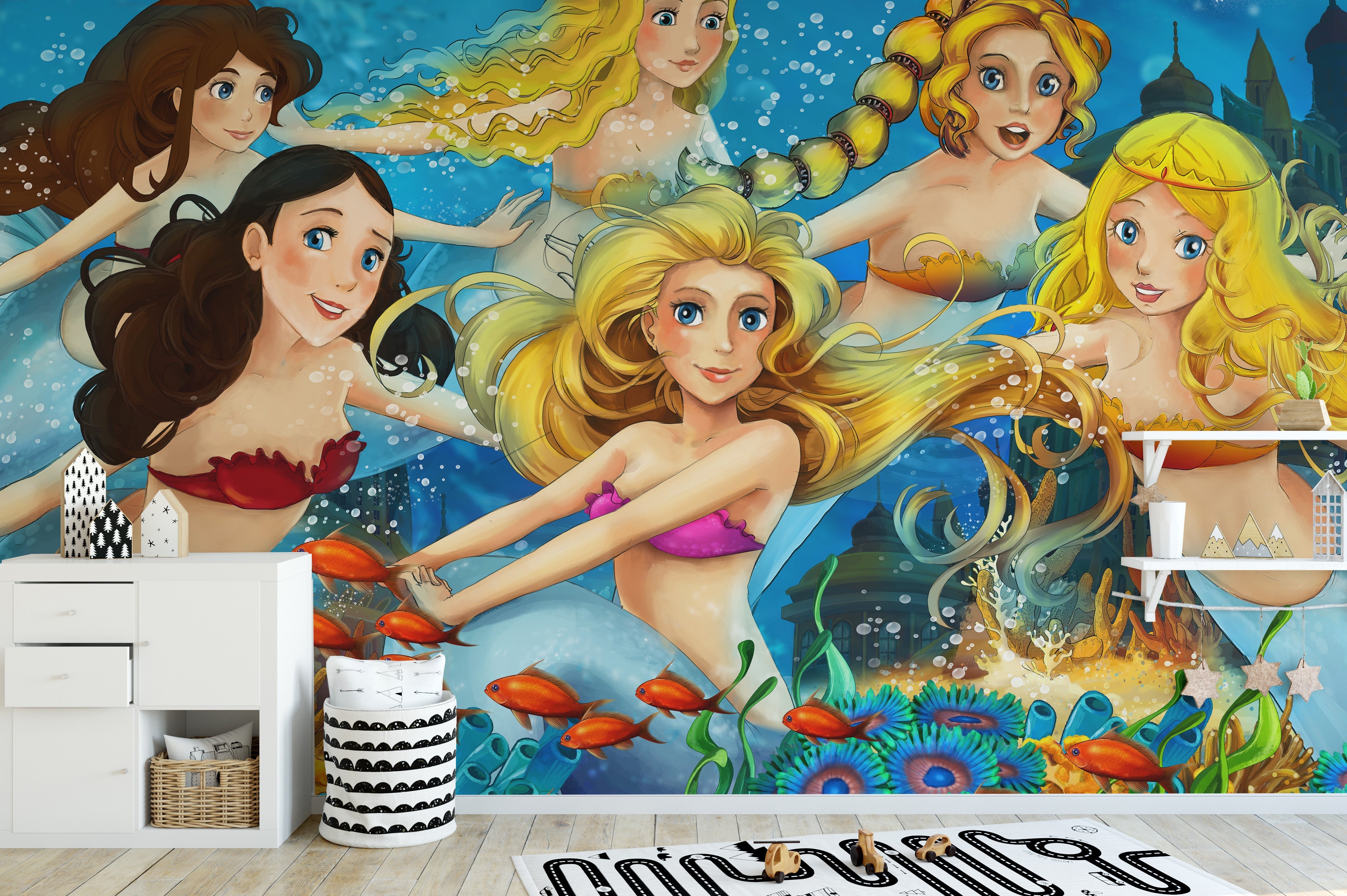 Underwater Mermaid with Fish Girls Room Wallpaper Murals - Giffywalls