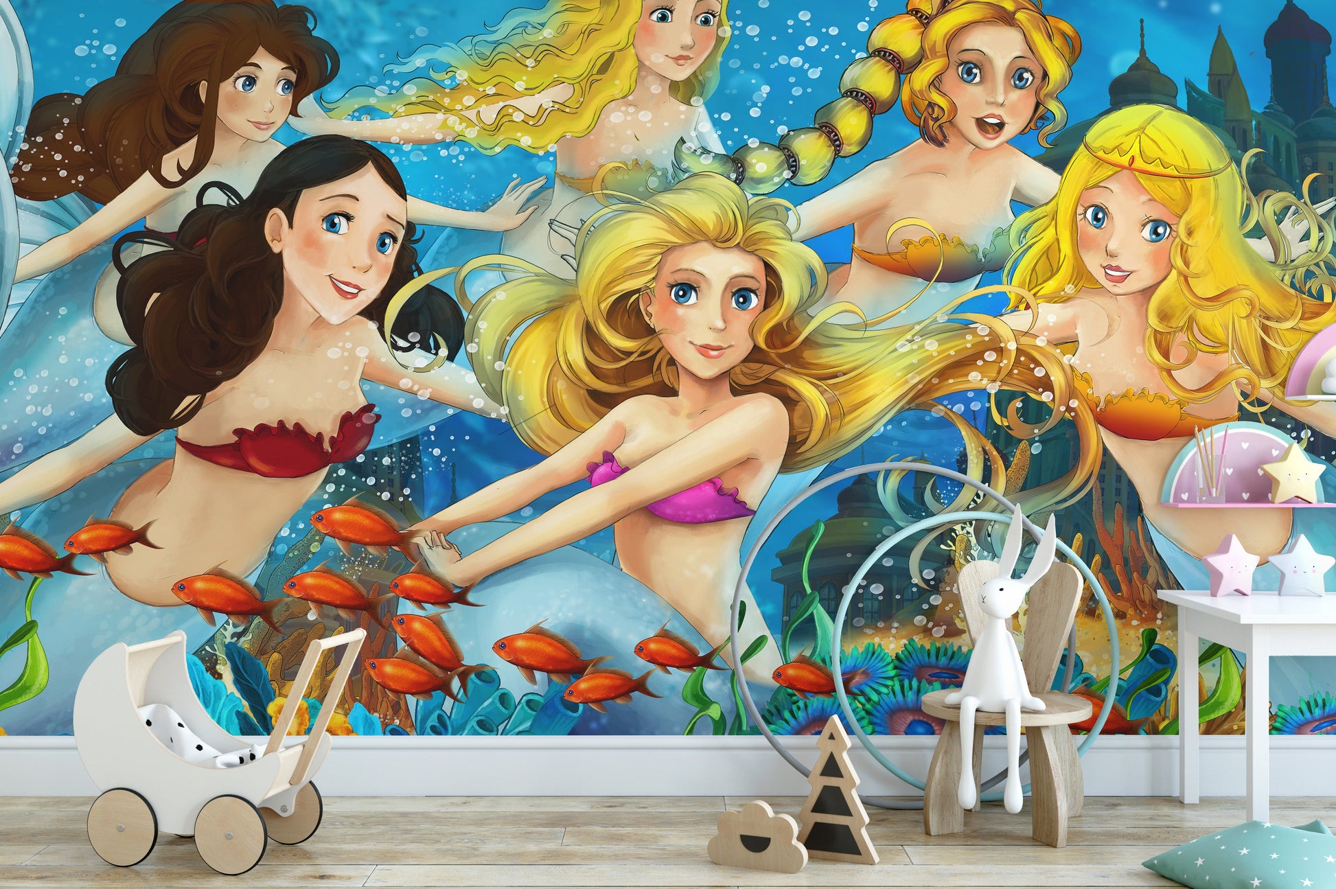 Underwater Mermaid with Fish Girls Room Wallpaper Murals - Giffywalls