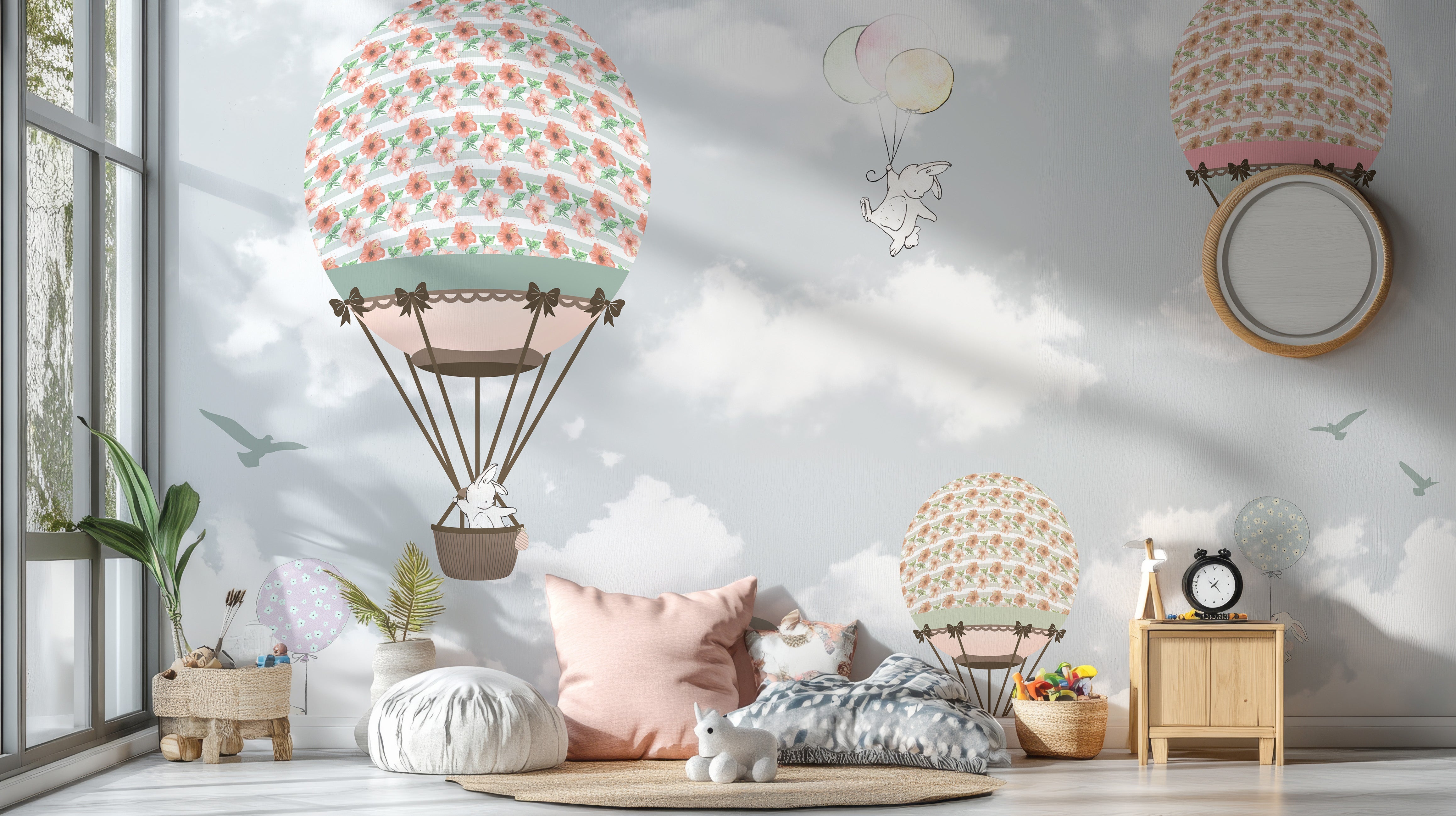 Animals on Balloons in the Sky Wallpaper Mural - Giffywalls