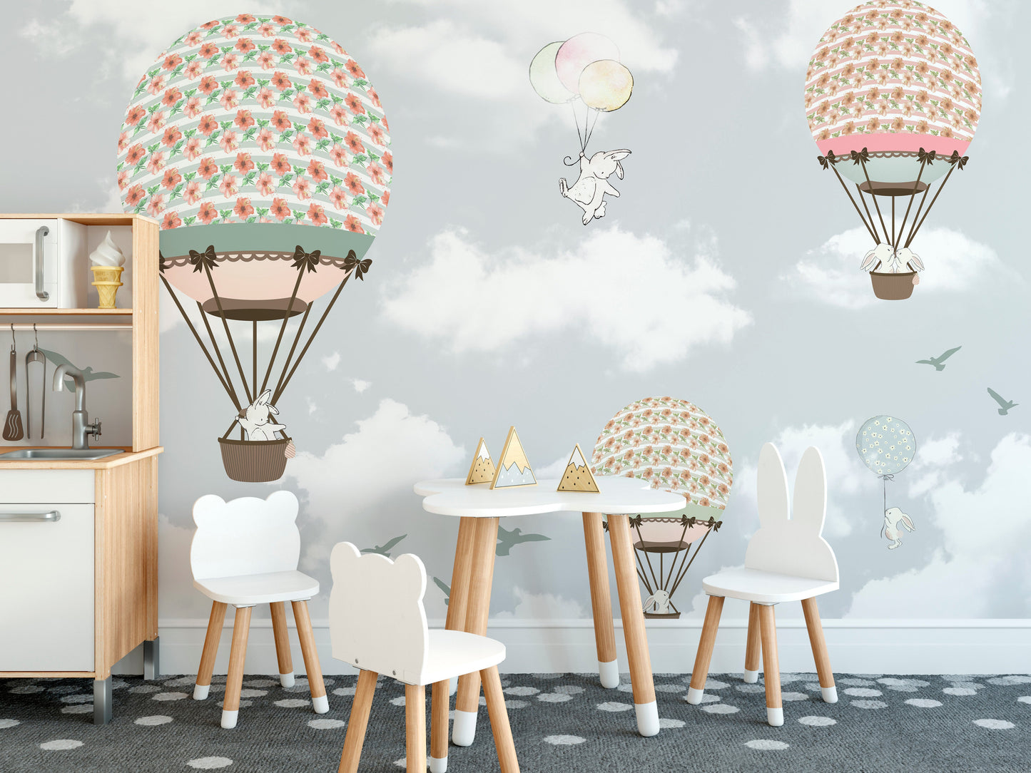 Animals on Balloons in the Sky Wallpaper Mural - Giffywalls