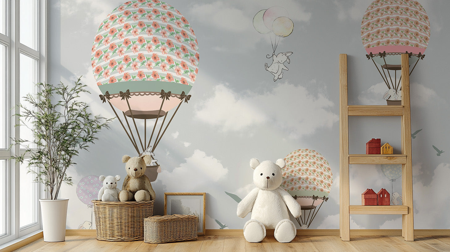 Animals on Balloons in the Sky Wallpaper Mural - Giffywalls