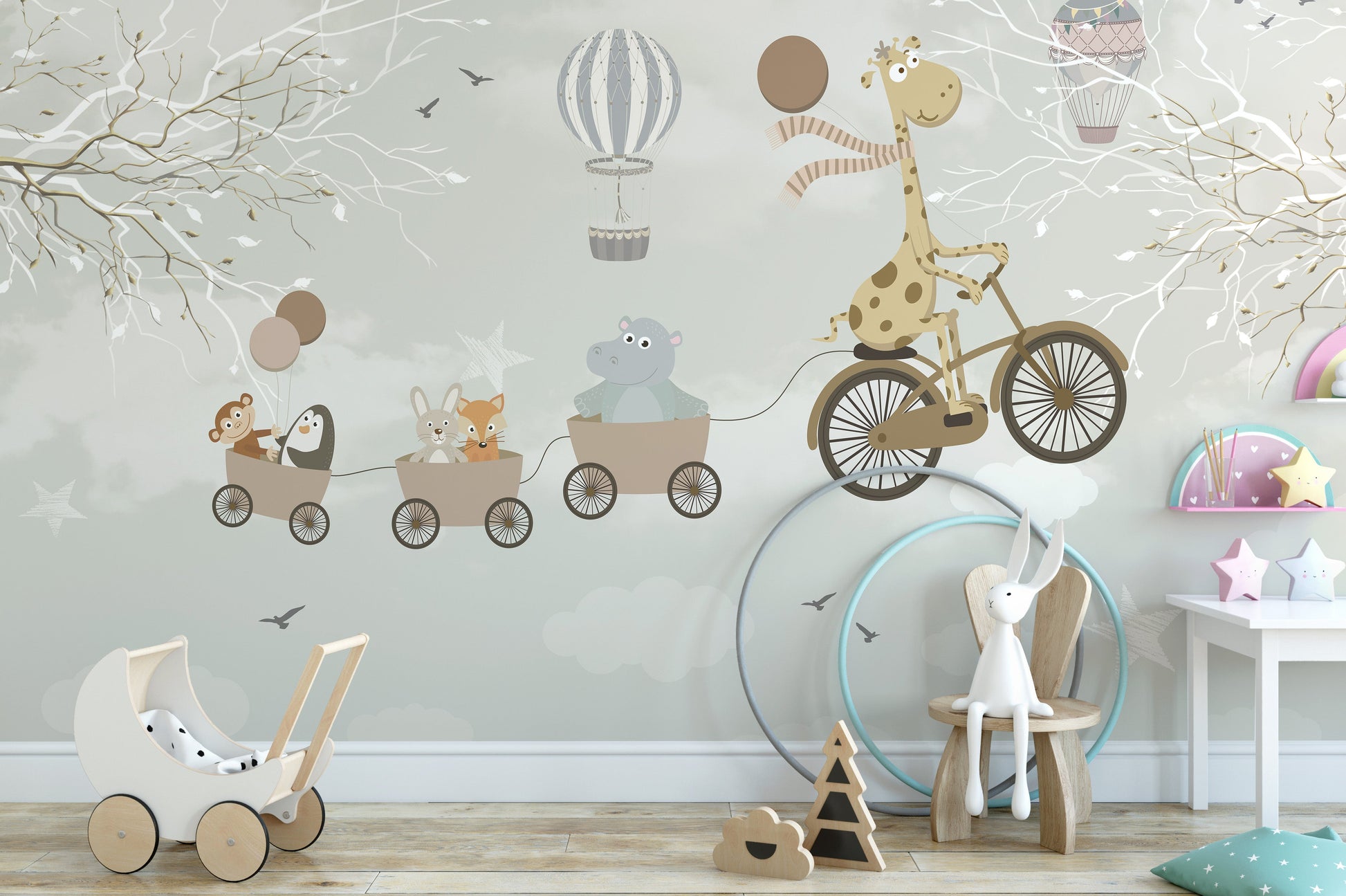 Whimsical sky cycling wallpaper for kids