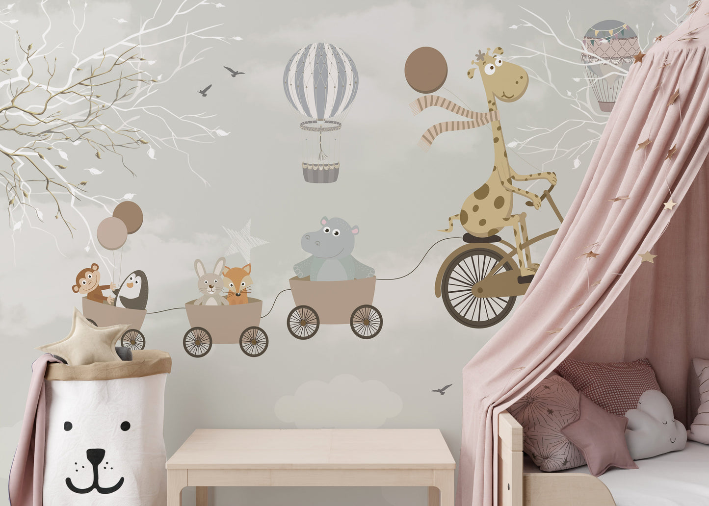 Kids room wallpaper, cycling in sky