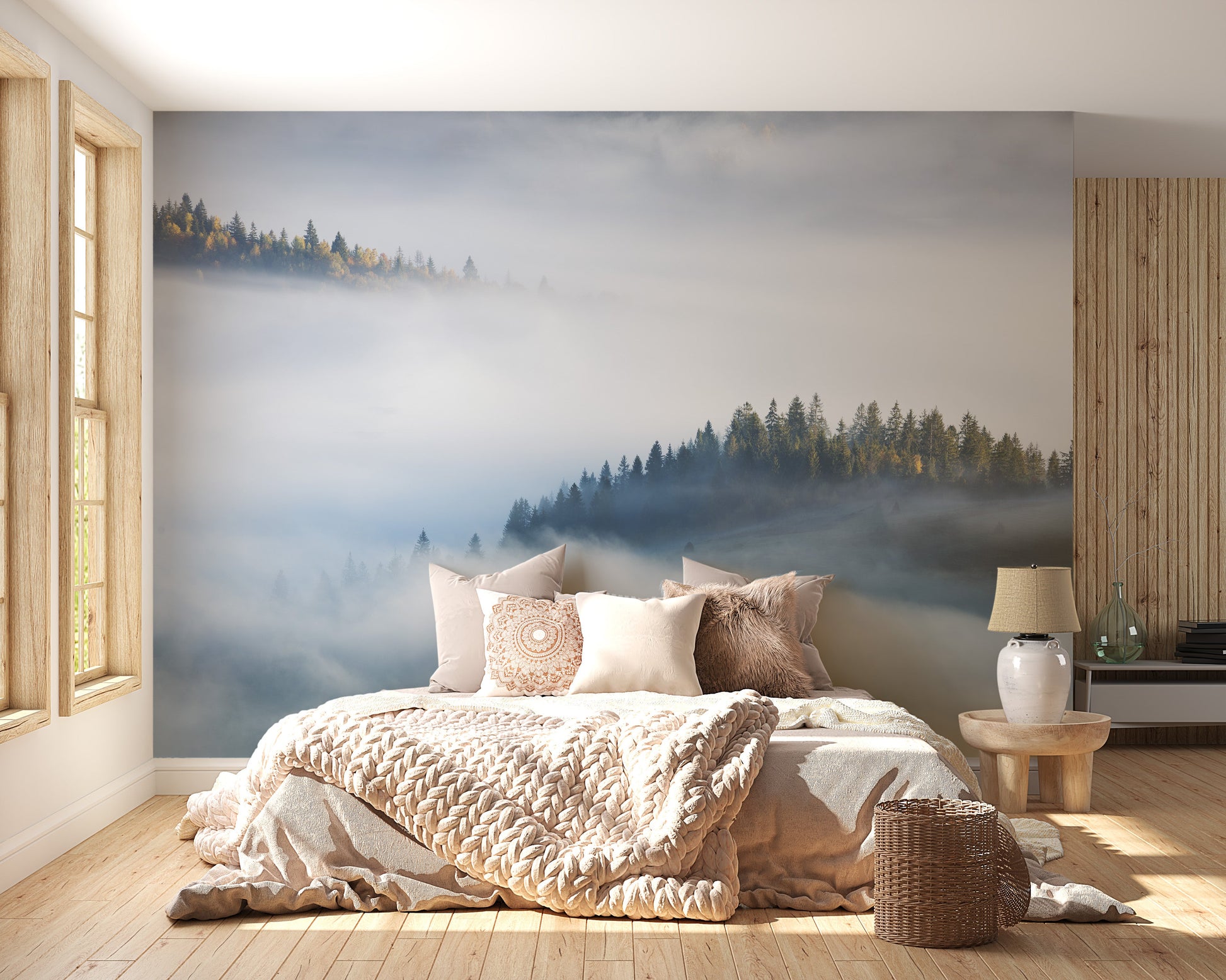 Foggy Misty Forest Maple Tree Wallpaper Murals - Giffywalls