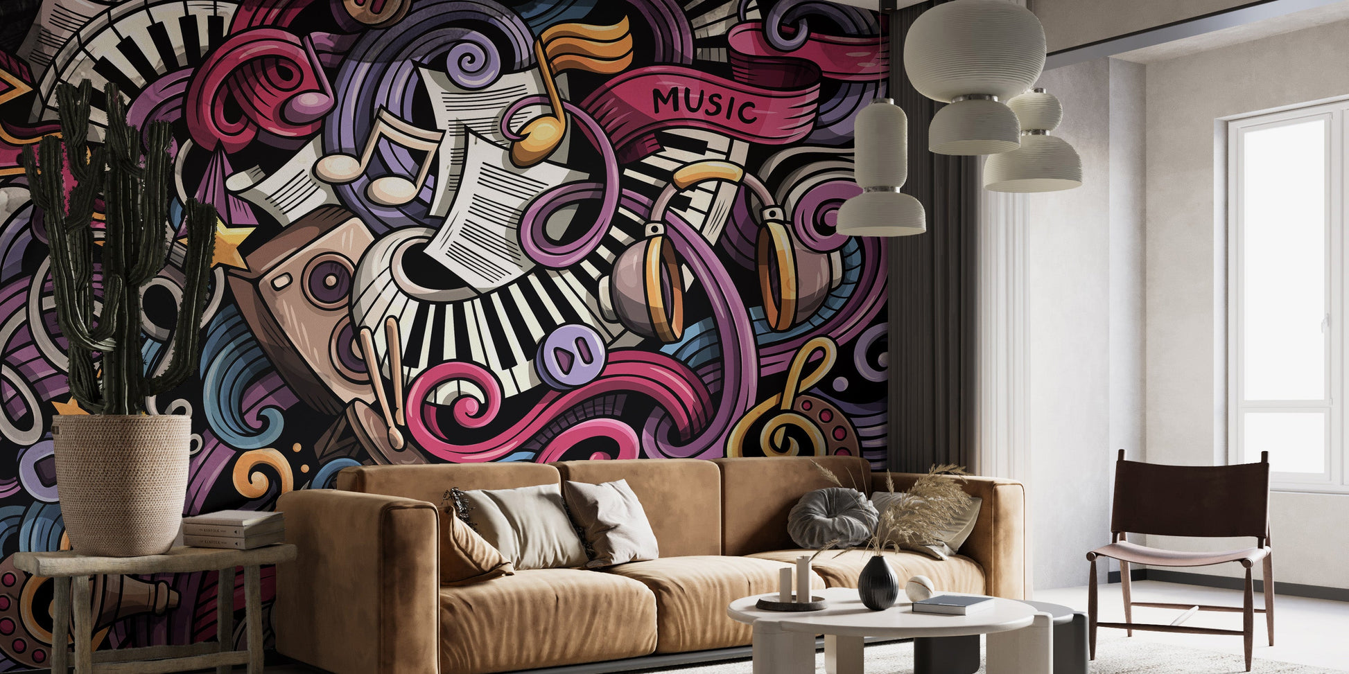 Artistic musical doodles mural for interiors