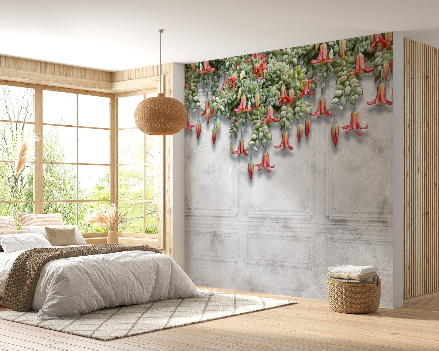 Hanging Exotic Flowers Concrete Gray Wall Murals - Giffywalls