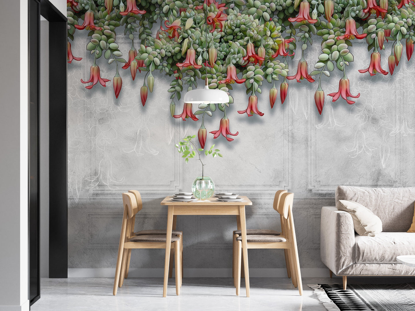 Hanging Exotic Flowers Concrete Gray Wall Murals - Giffywalls