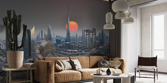 Dubai Skyline During Sunrise Wallpaper Murals