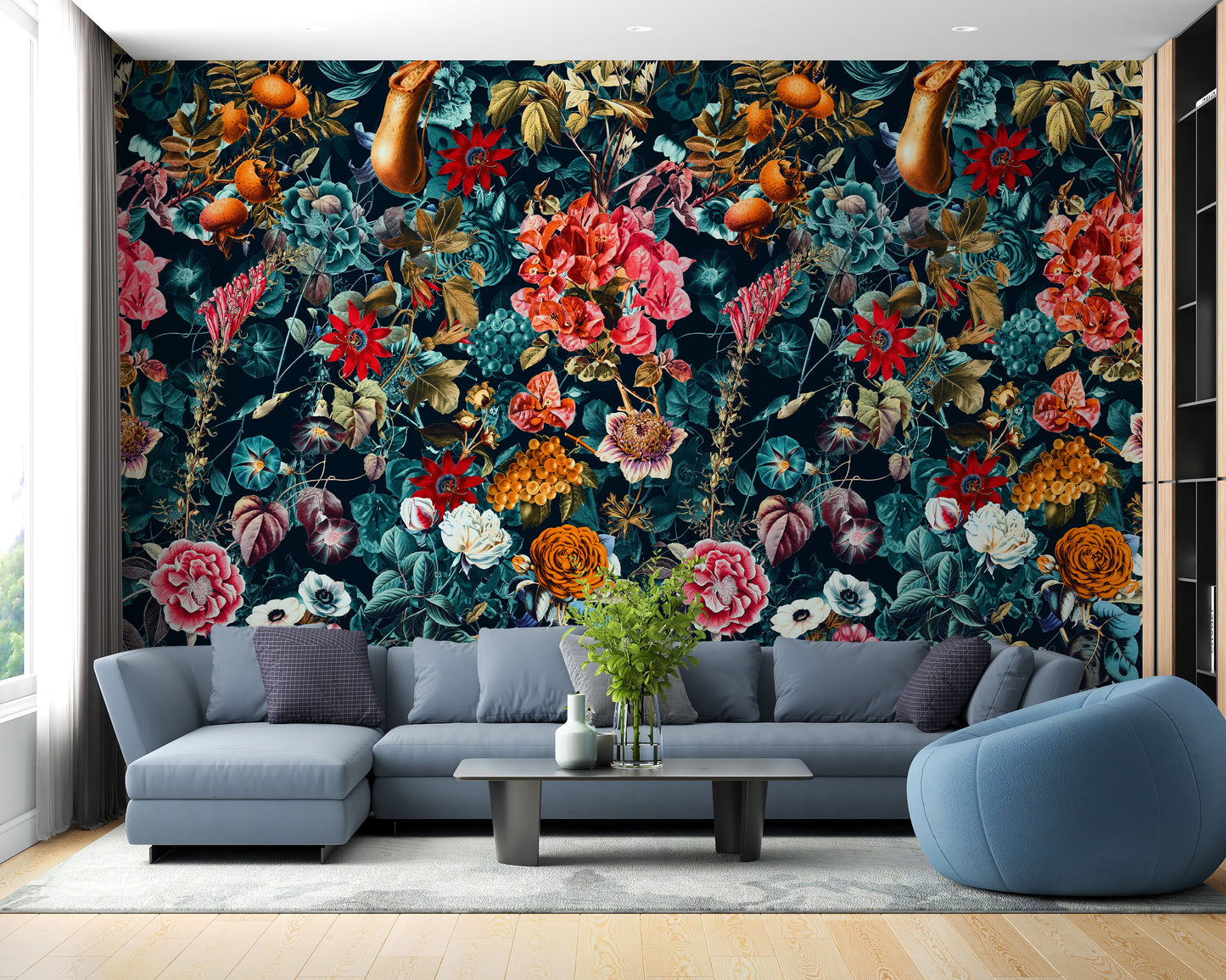 Dark Flower and Leaves Pattern Wallpaper - Giffywalls