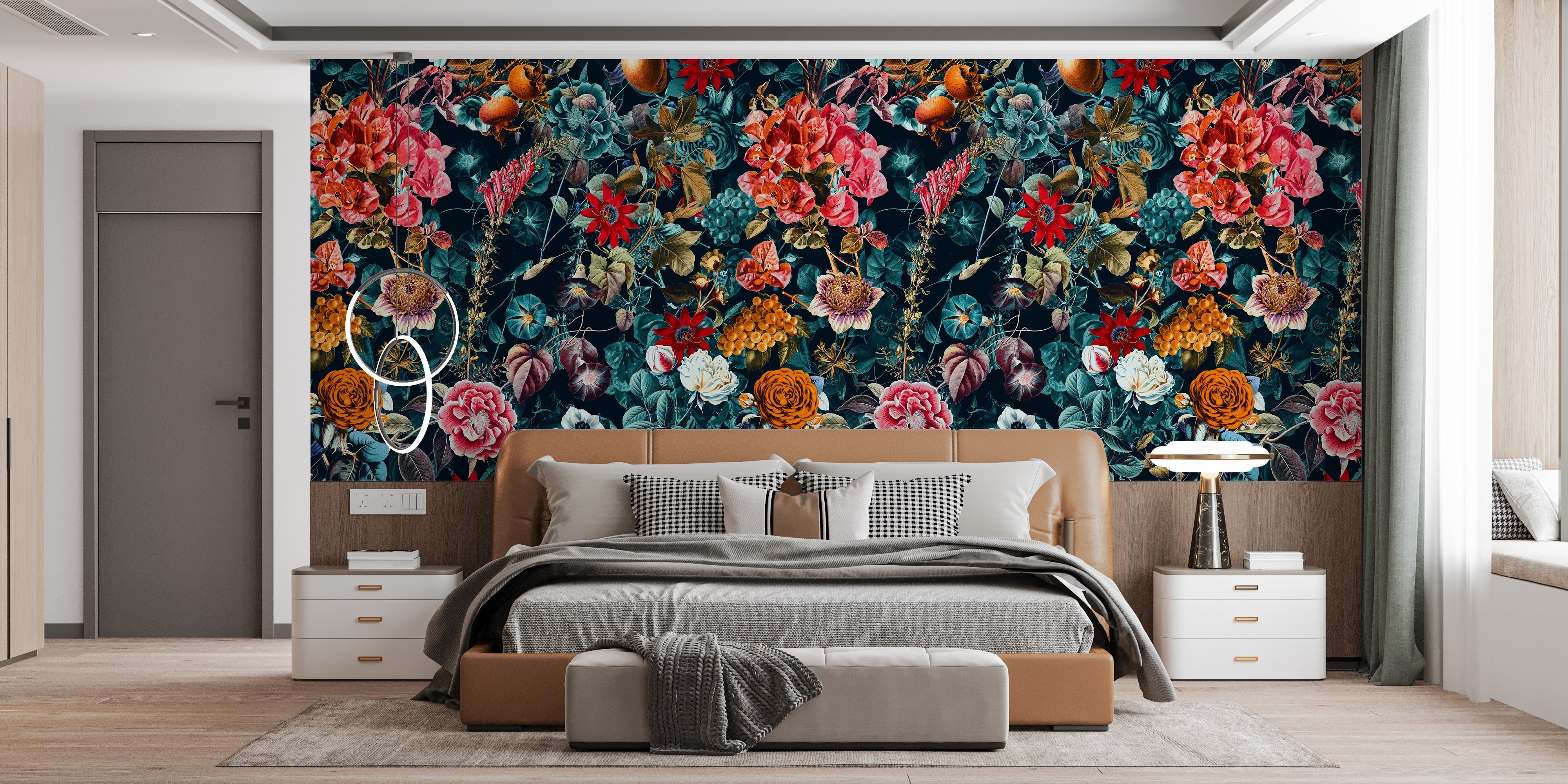 Dark Flower and Leaves Pattern Wallpaper - Giffywalls