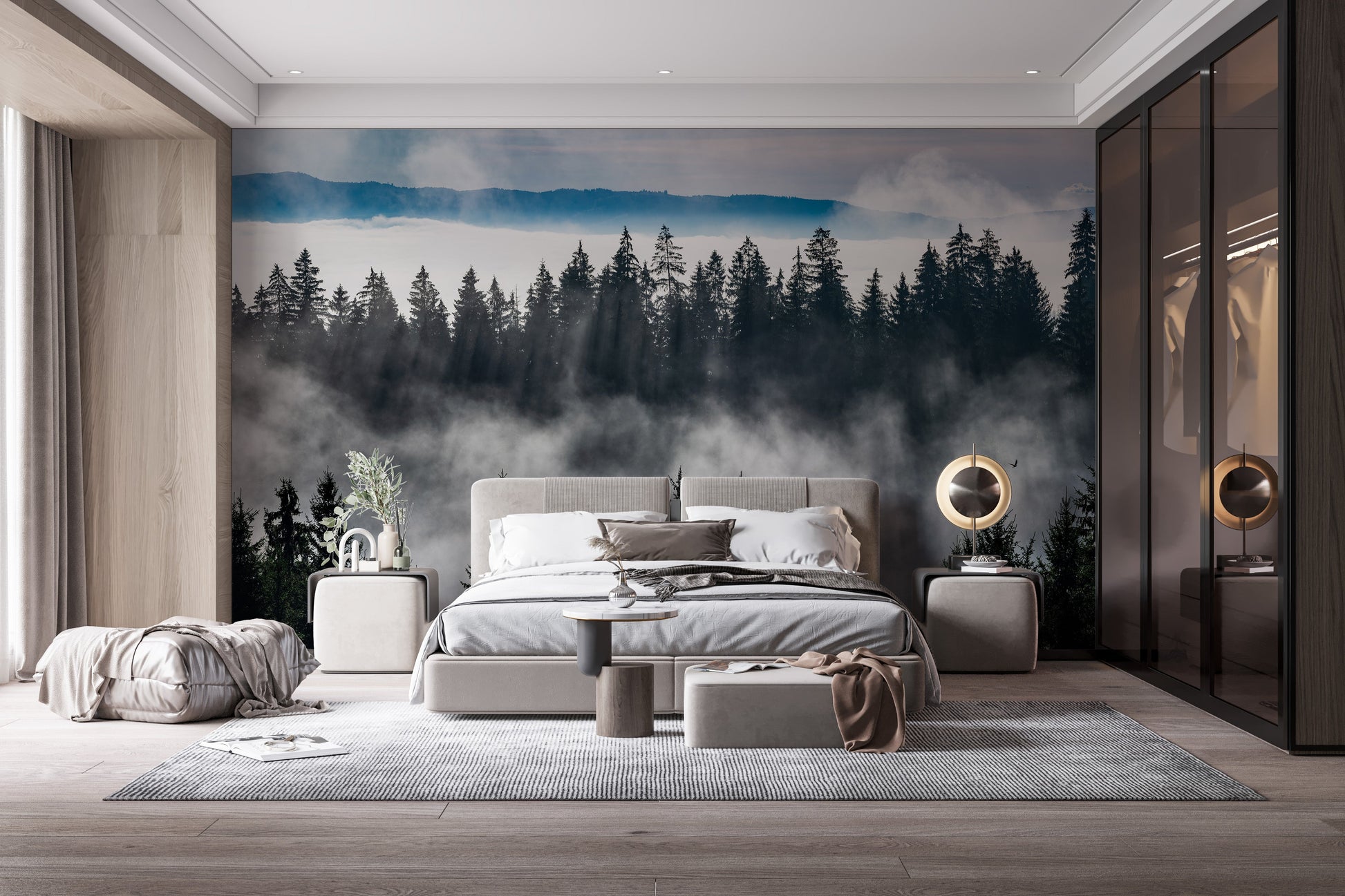 Misty Forest Mountain Wallpaper Murals - Giffywalls