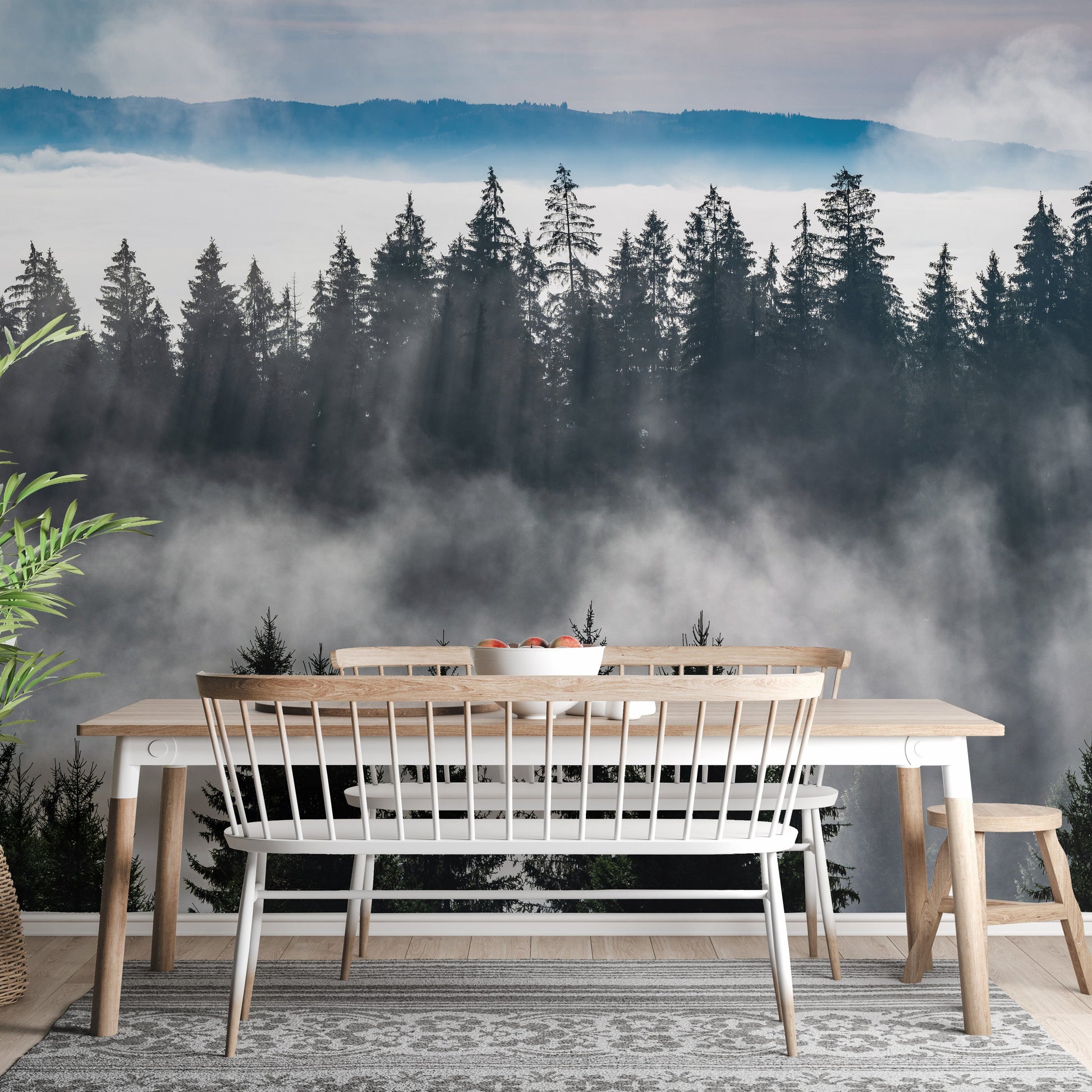 Misty Forest Mountain Wallpaper Murals - Giffywalls