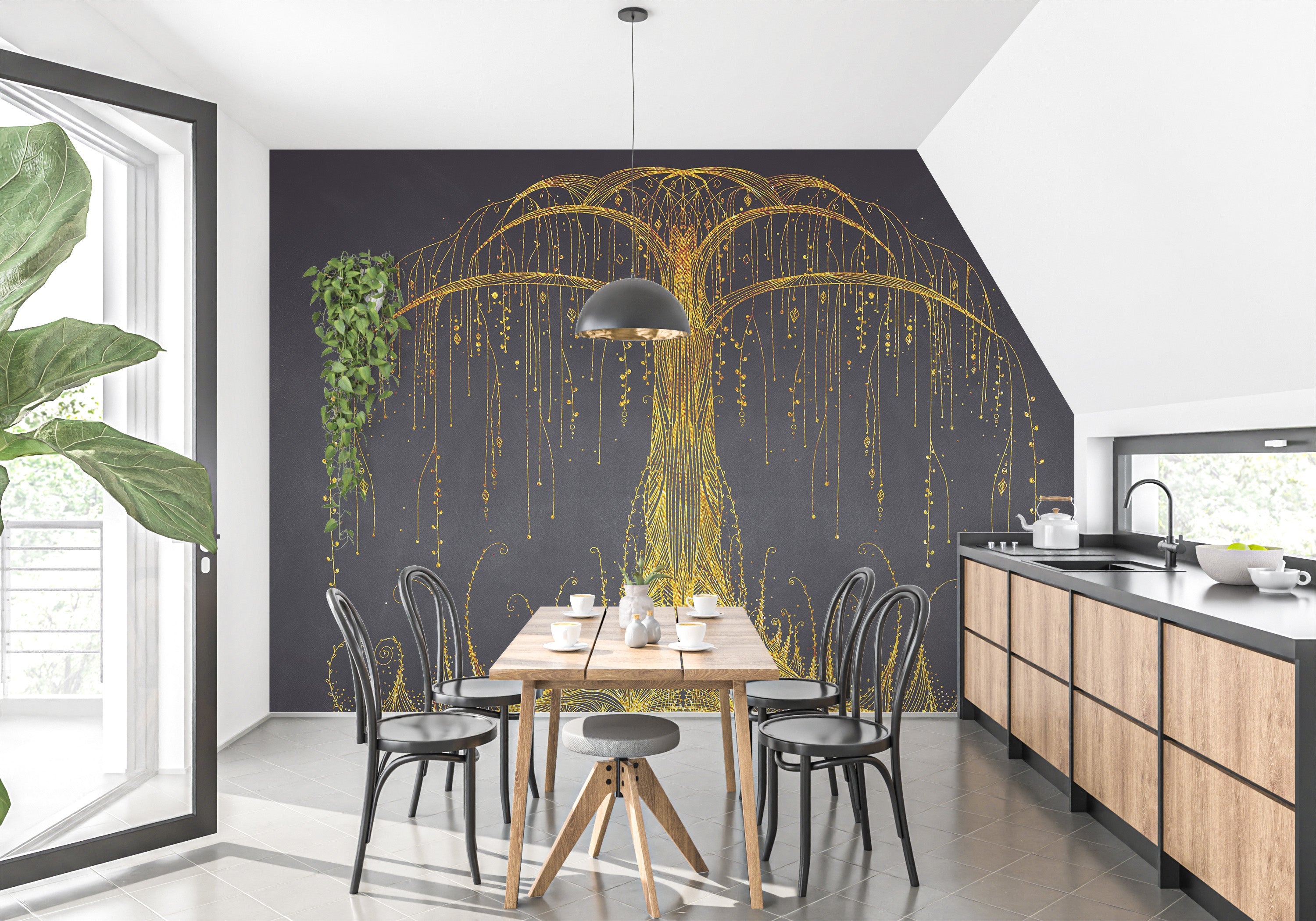 Gold Abstract Ornamental Tree Wall Murals - Giffywalls