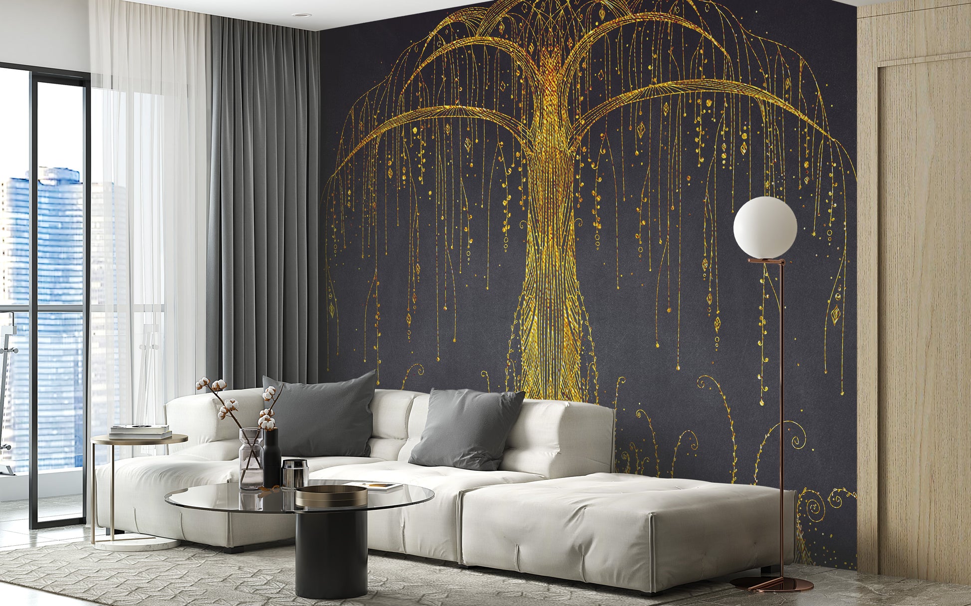 Gold Abstract Ornamental Tree Wall Murals - Giffywalls