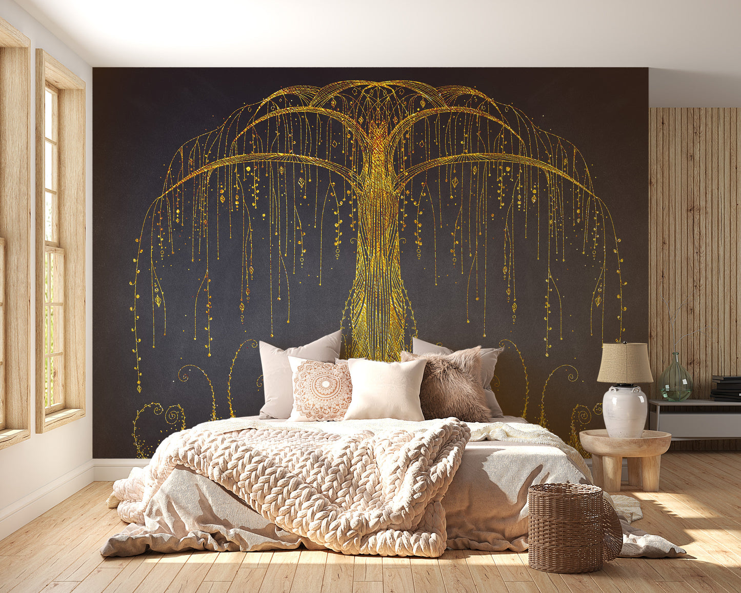 Gold Abstract Ornamental Tree Wall Murals - Giffywalls