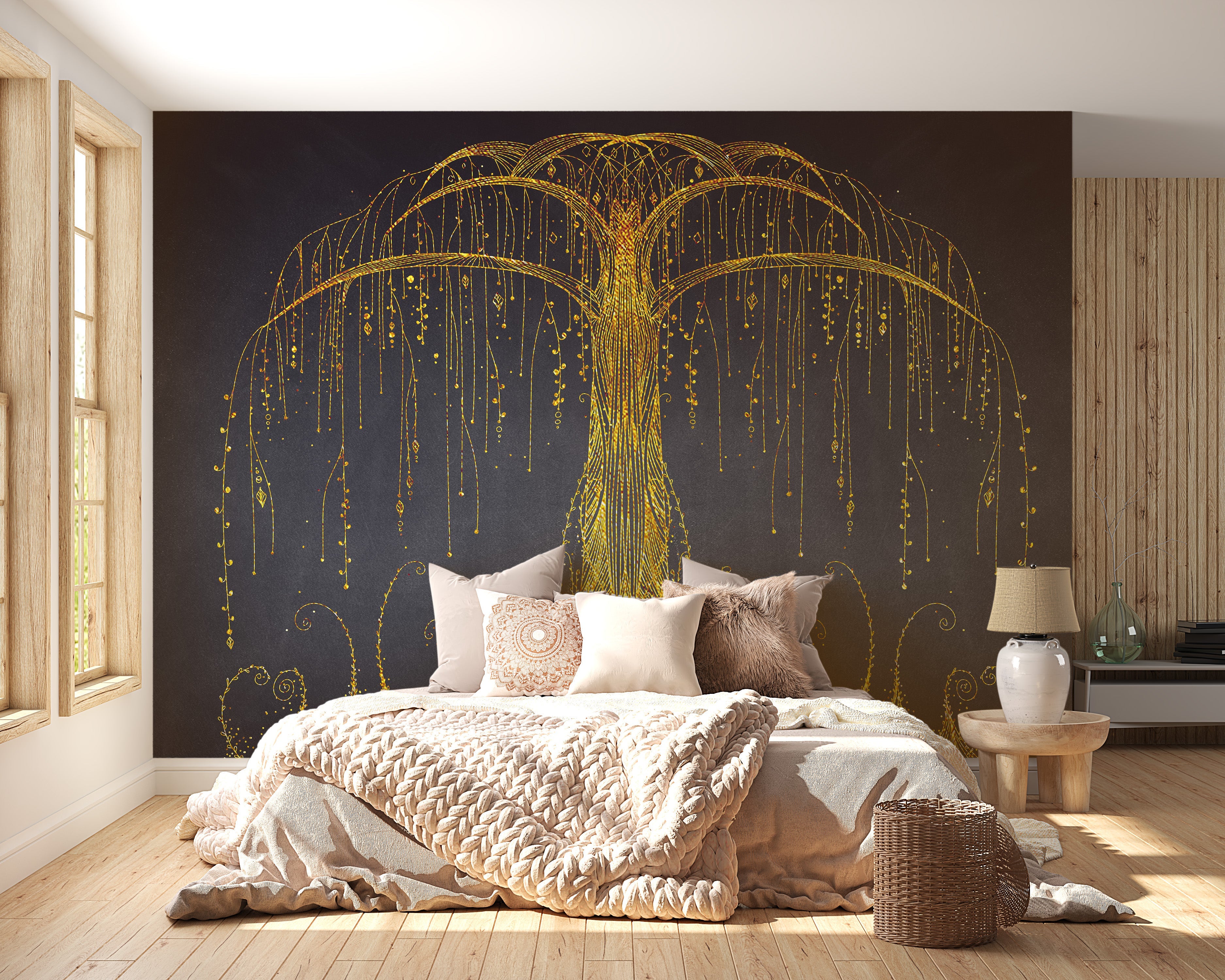 Gold Abstract Ornamental Tree Wall Murals - Giffywalls