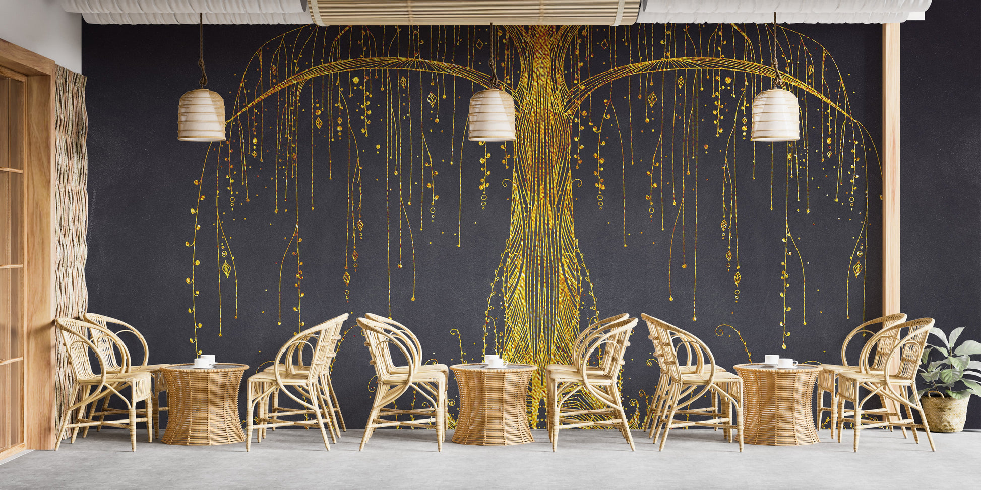 Gold abstract tree mural for walls