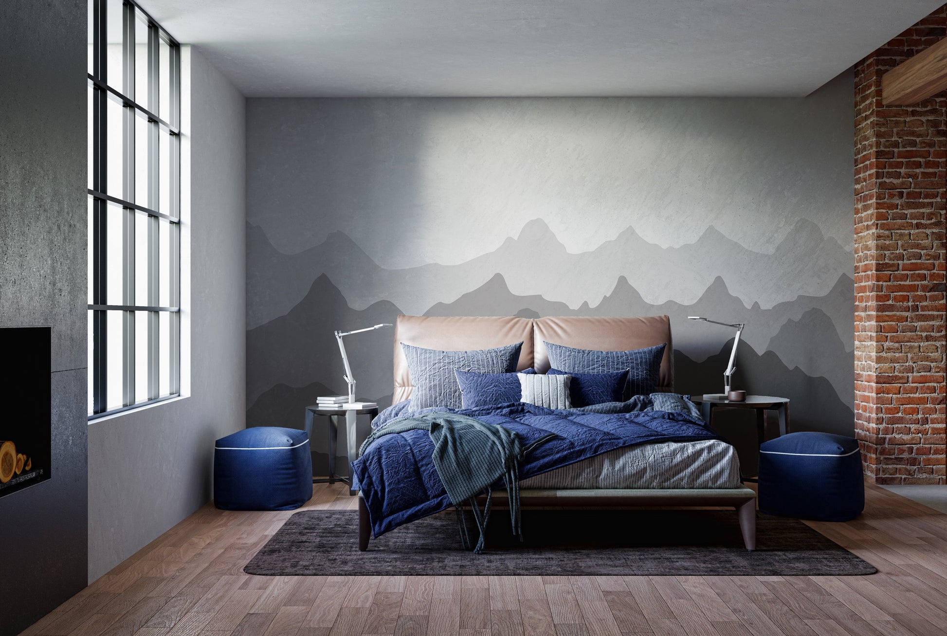 Grey Silhouettes Mountains Wallpaper Murals - Giffywalls