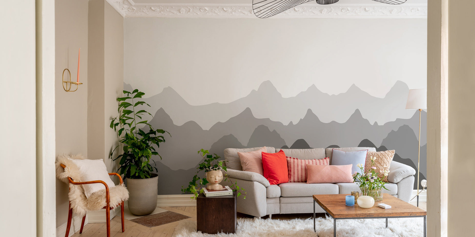 Grey Silhouettes Mountains Wallpaper Murals - Giffywalls