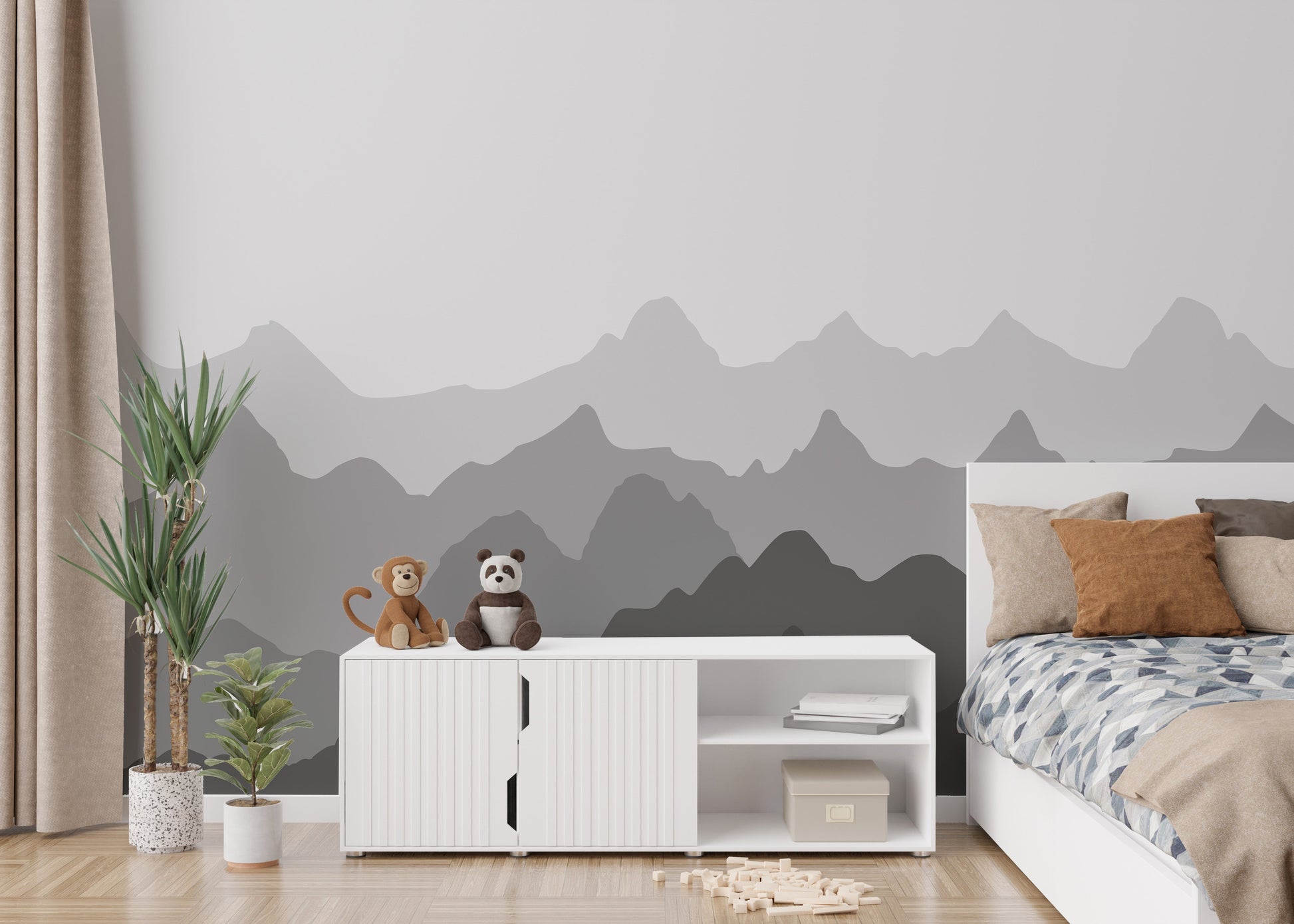 Grey Silhouettes Mountains Wallpaper Murals