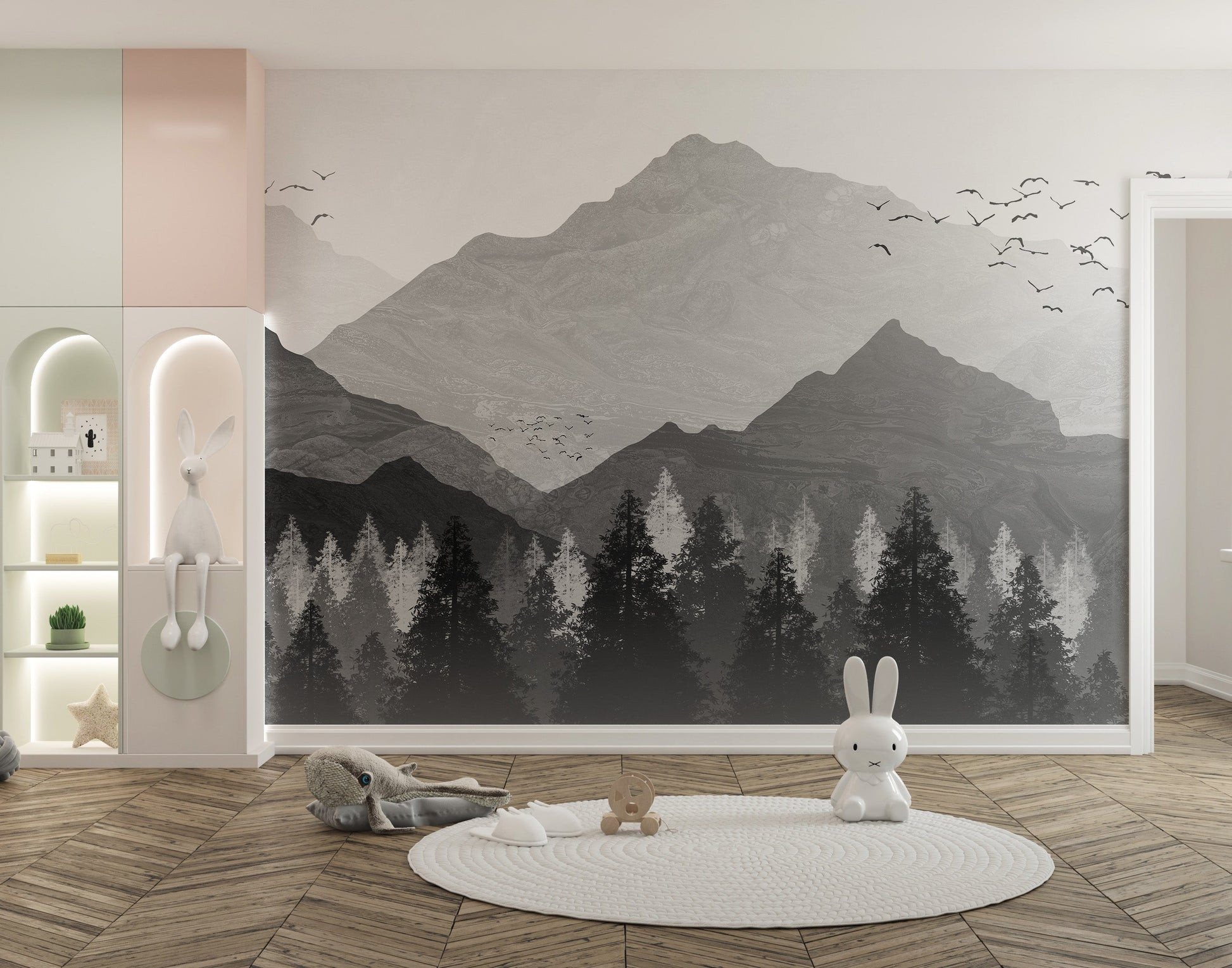 Black and White Mountain Ranges Wallpaper Mural - Giffywalls