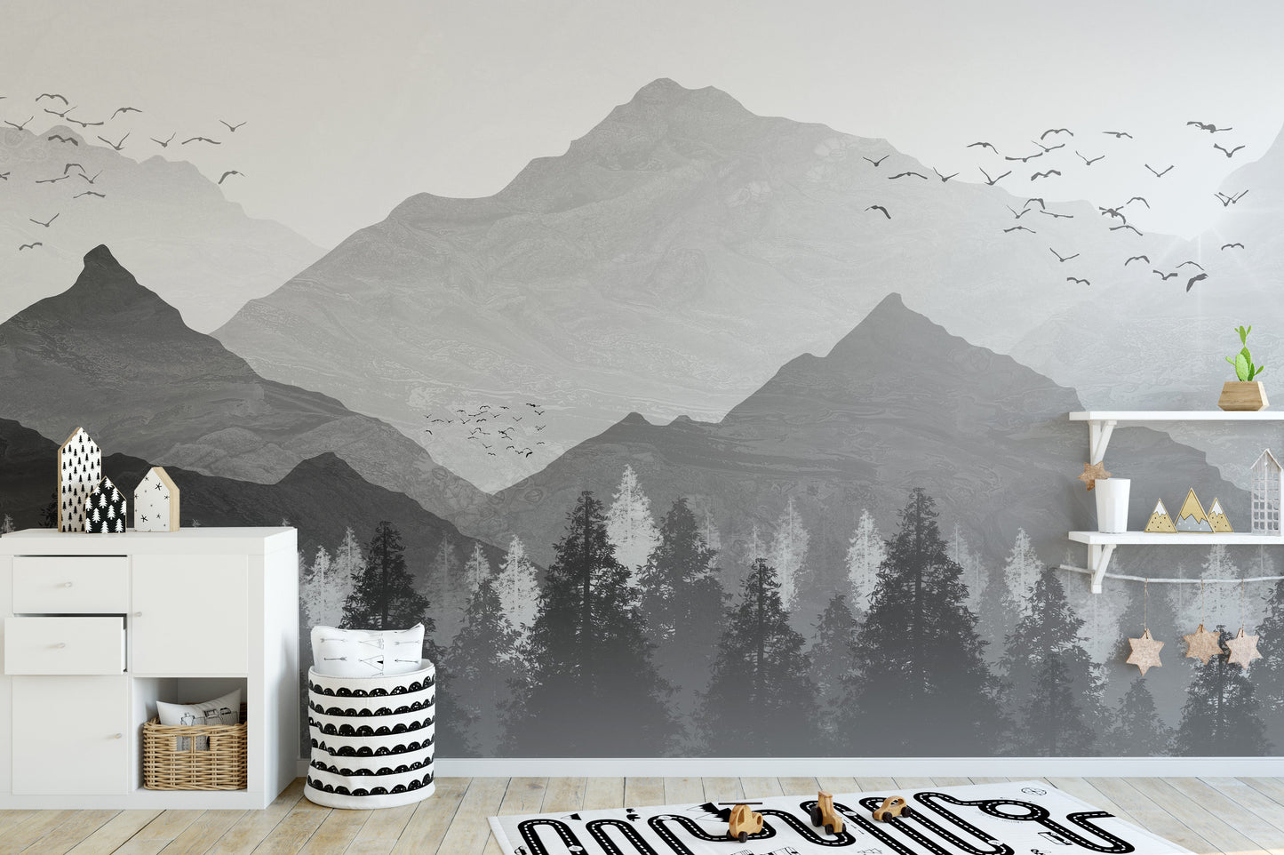 Black and White Mountain Ranges Wallpaper Mural - Giffywalls