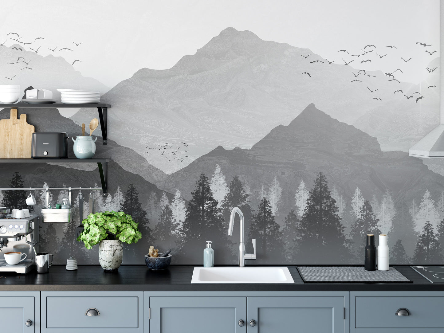 Black and White Mountain Ranges Wallpaper Mural - Giffywalls