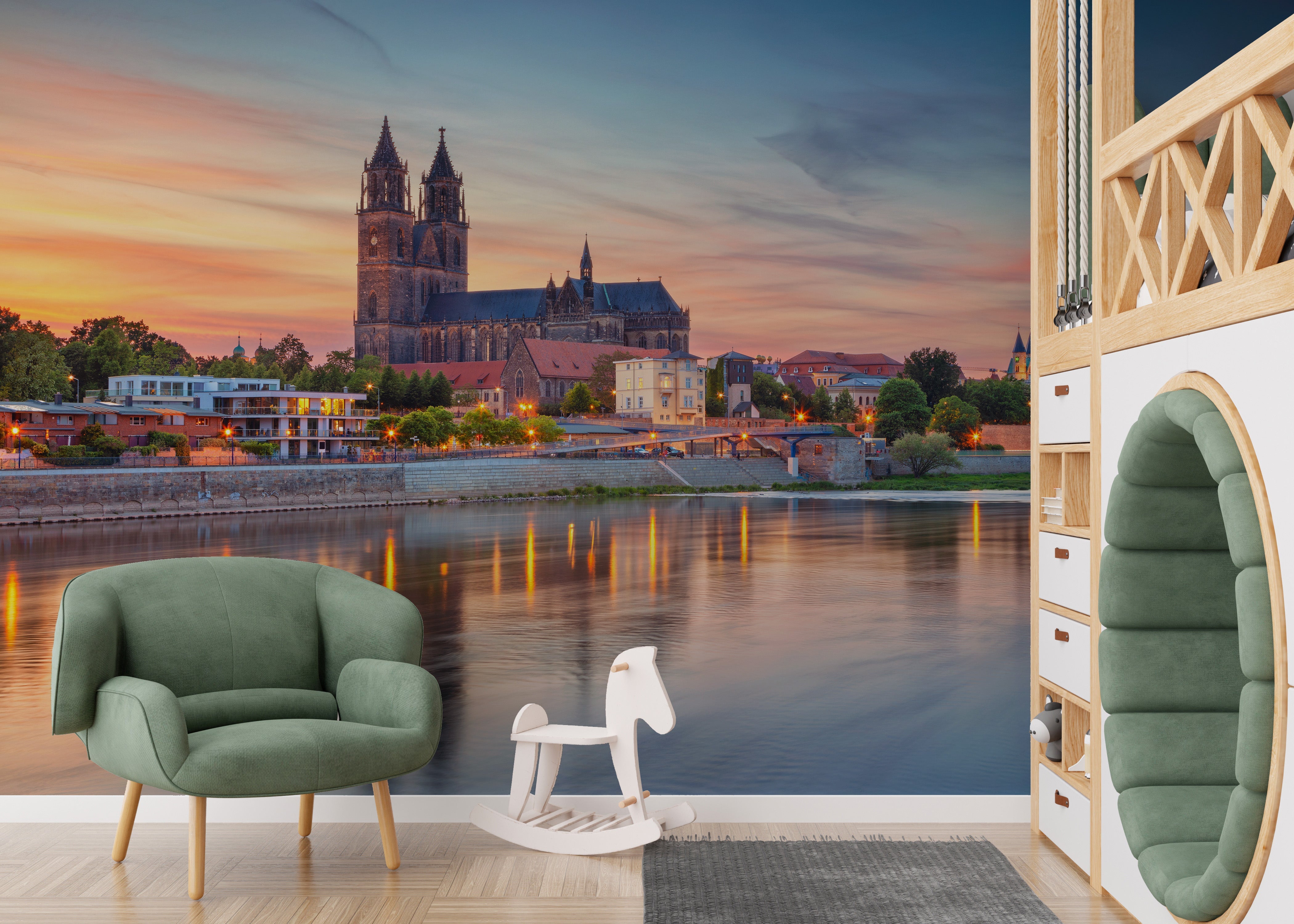 Cityscape Magdeburg Germany Elbe River Wallpaper Wall Mural - Giffywalls