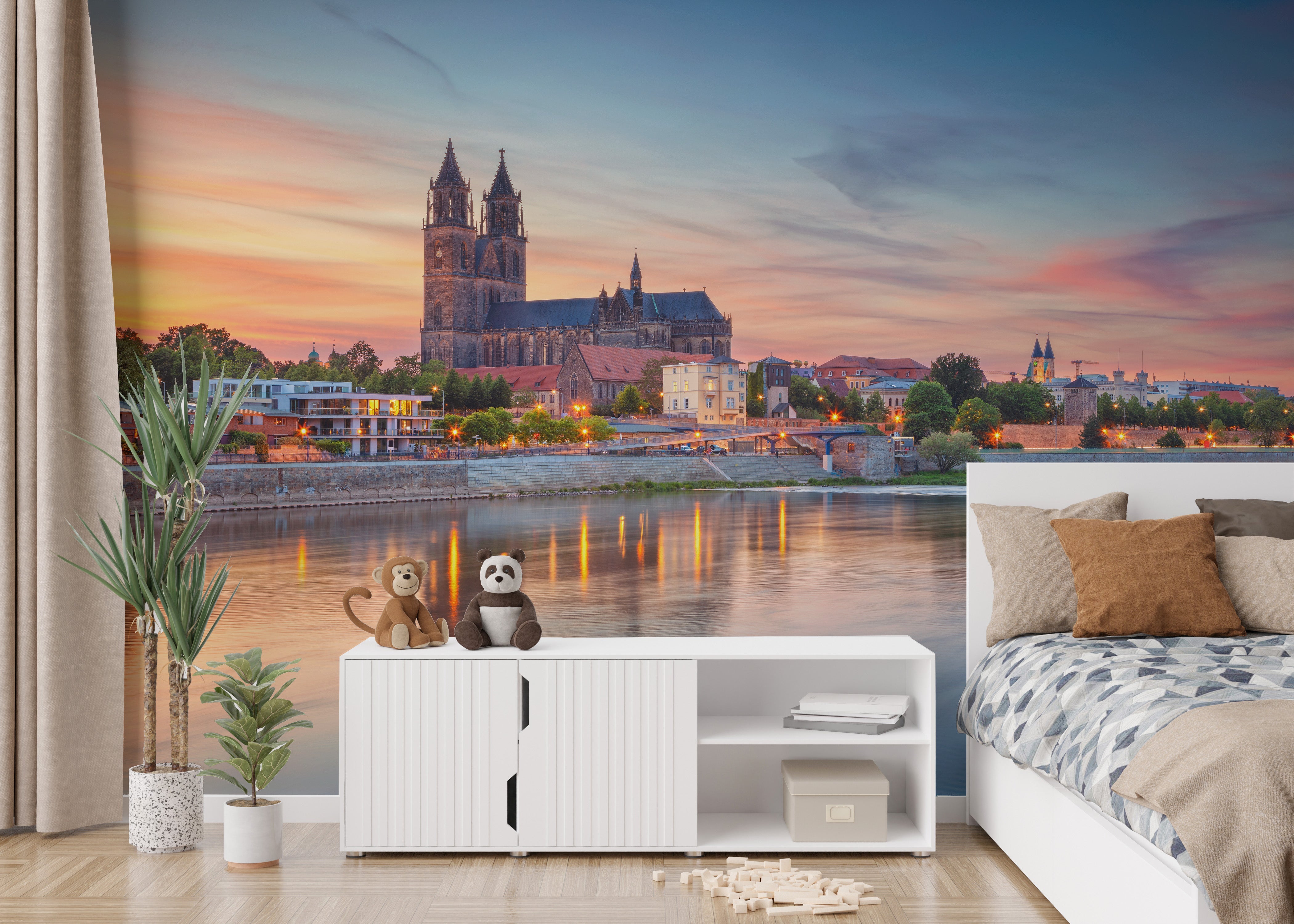 Cityscape Magdeburg Germany Elbe River Wallpaper Wall Mural - Giffywalls