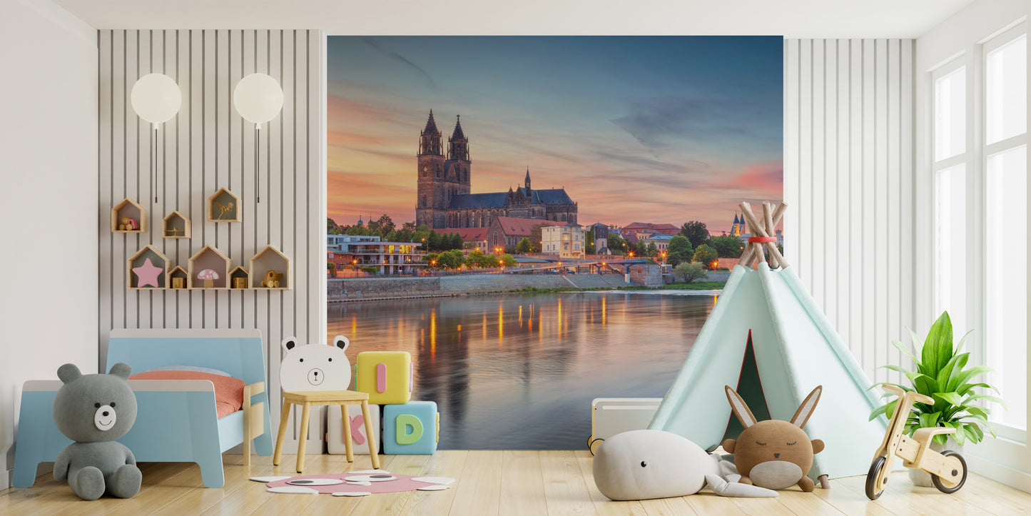 Cityscape Magdeburg Germany Elbe River Wallpaper Wall Mural - Giffywalls