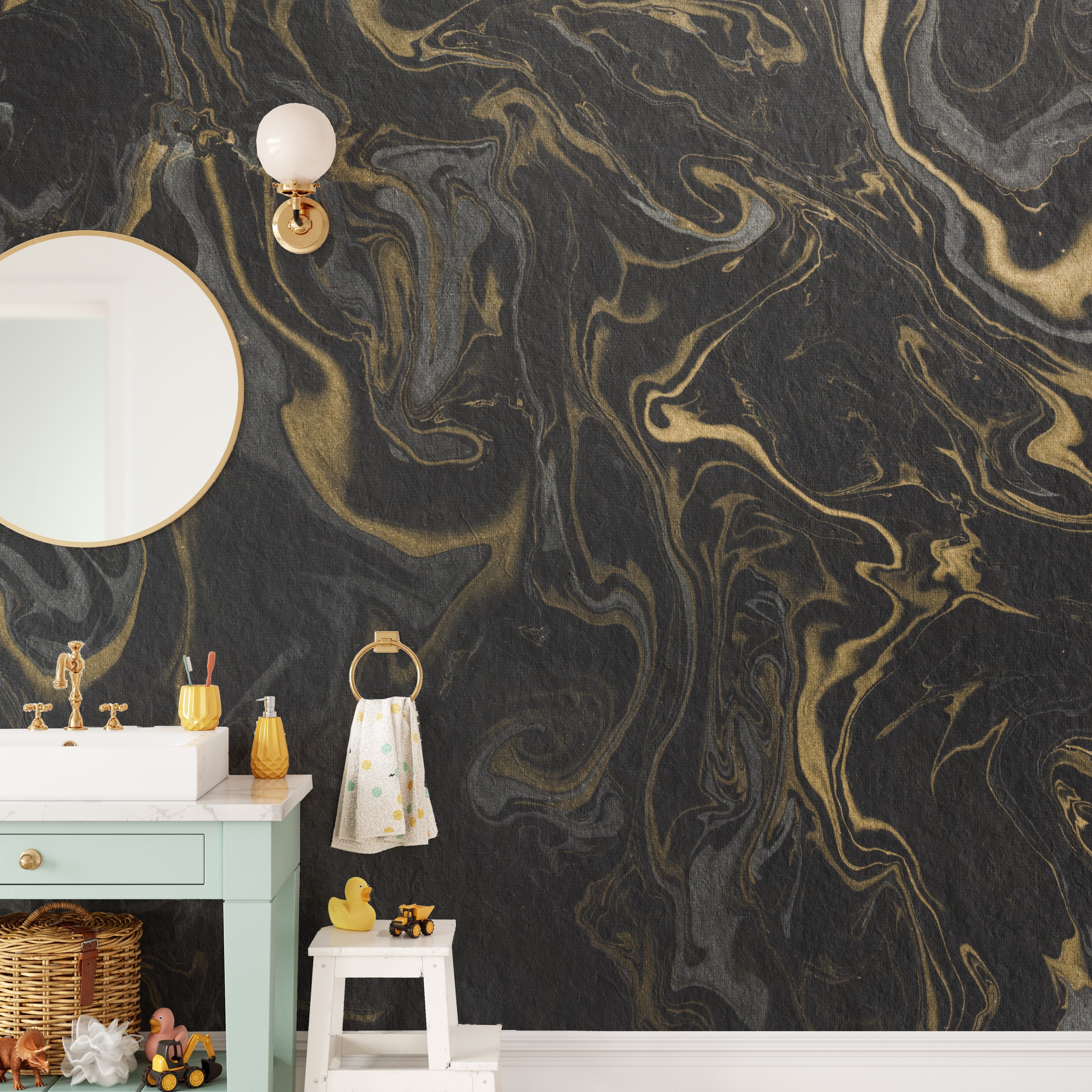 Black and Gold Marble Effect Wallpaper Wall Mural - Giffywalls