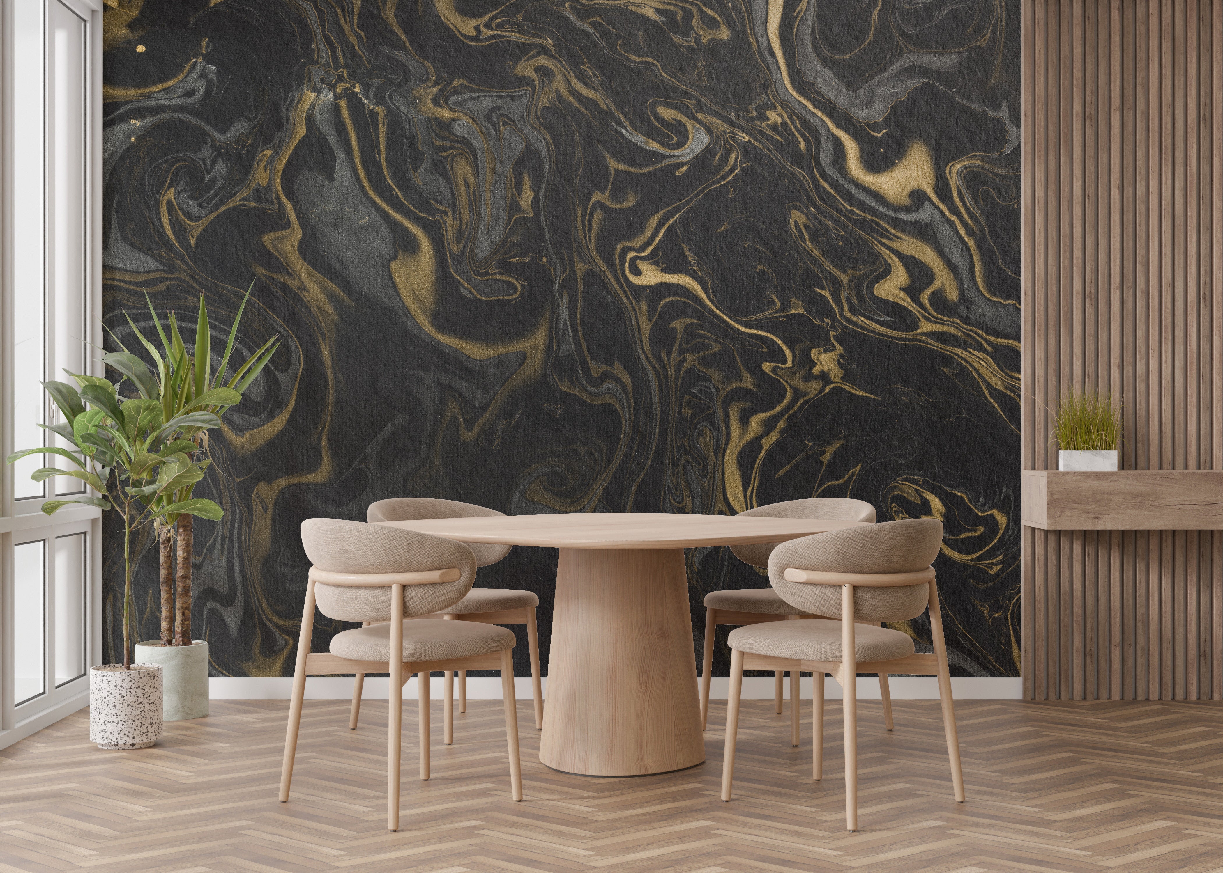 Black and Gold Marble Effect Wallpaper Wall Mural - Giffywalls