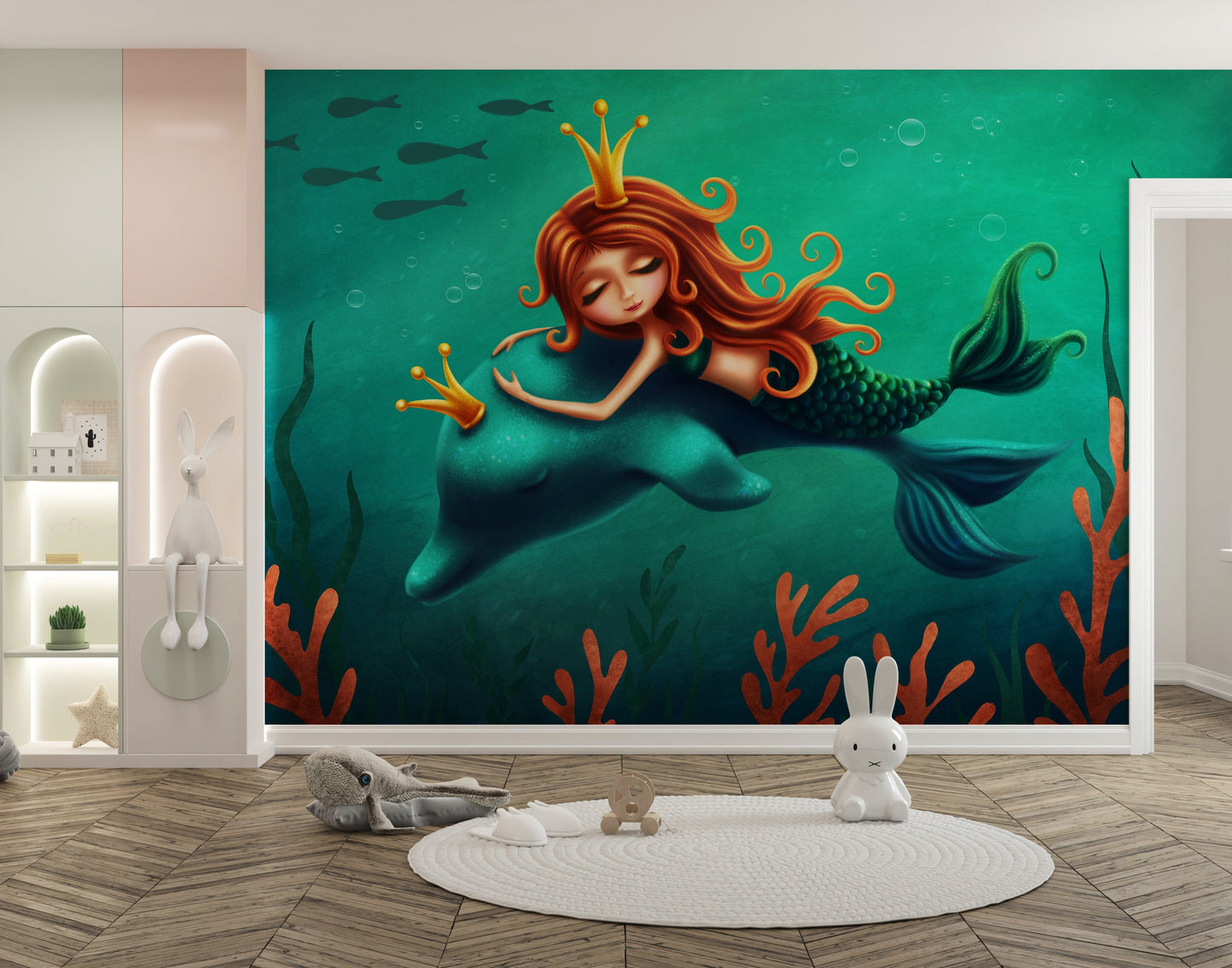 Underwater Mermaid and Dolphin Ride Removable Wallpaper Murals - Giffywalls