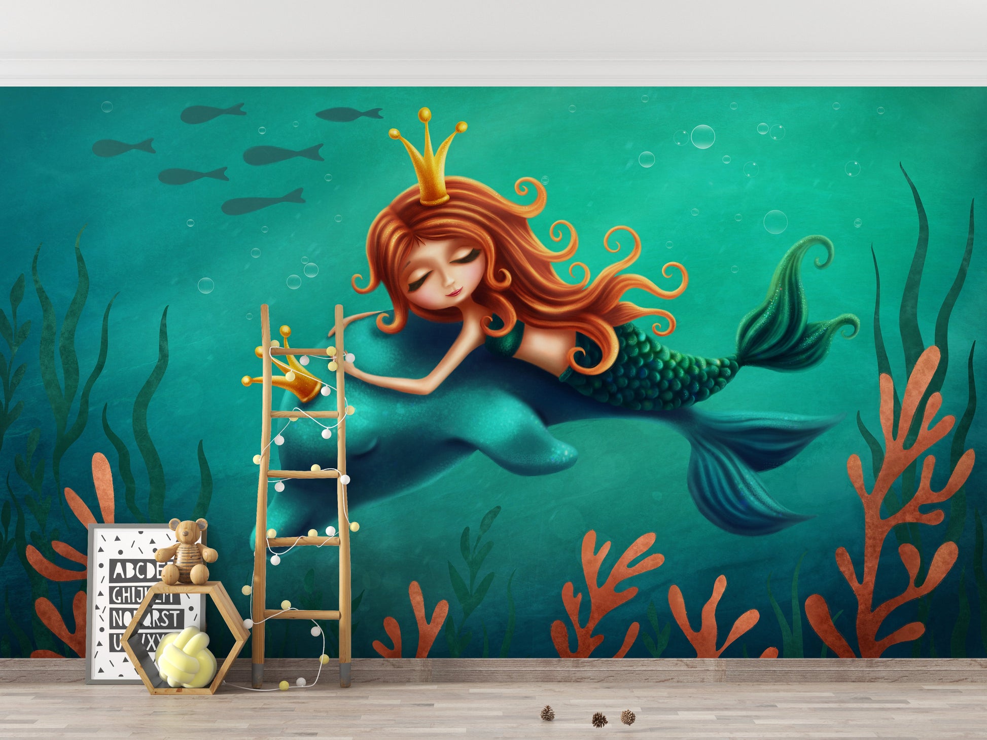 Underwater Mermaid and Dolphin Ride Removable Wallpaper Murals - Giffywalls