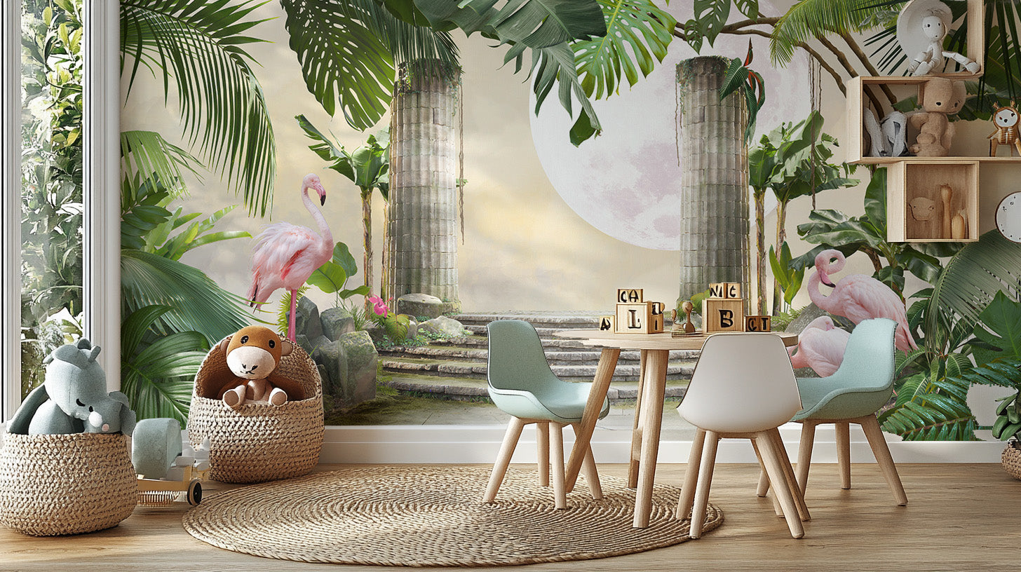 Moon Flamingo Banana Leave Wallpaper for Walls - Giffywalls