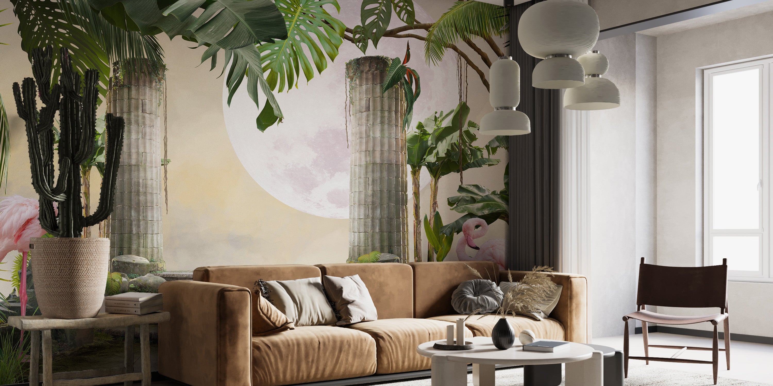 Moon Flamingo Banana Leave Wallpaper for Walls - Giffywalls