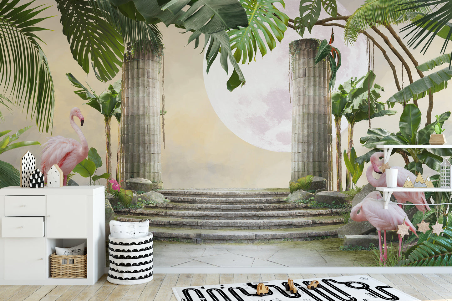 Moon Flamingo Banana Leave Wallpaper for Walls - Giffywalls